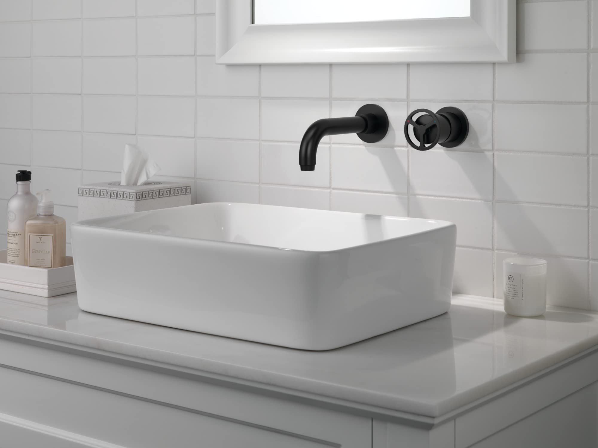 Delta Trinsic Wall Mount Bathroom Faucet in Matte Black - T3558LF-BLWL | Modern Wall-Mounted Bathroom Sink Faucet (Valve Not Included) | Perfect for Small Bathrooms, Powder Rooms & Vanity Sinks