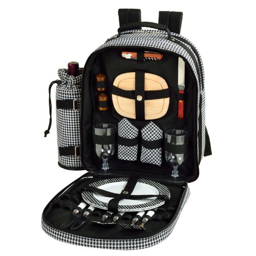 2-Person Picnic Backpack with Full Equipment Set - Houndstooth Design for Outdoor Picnics, Hiking, Camping & Beach Trips | Durable & Stylish Picnic Bag for Couples