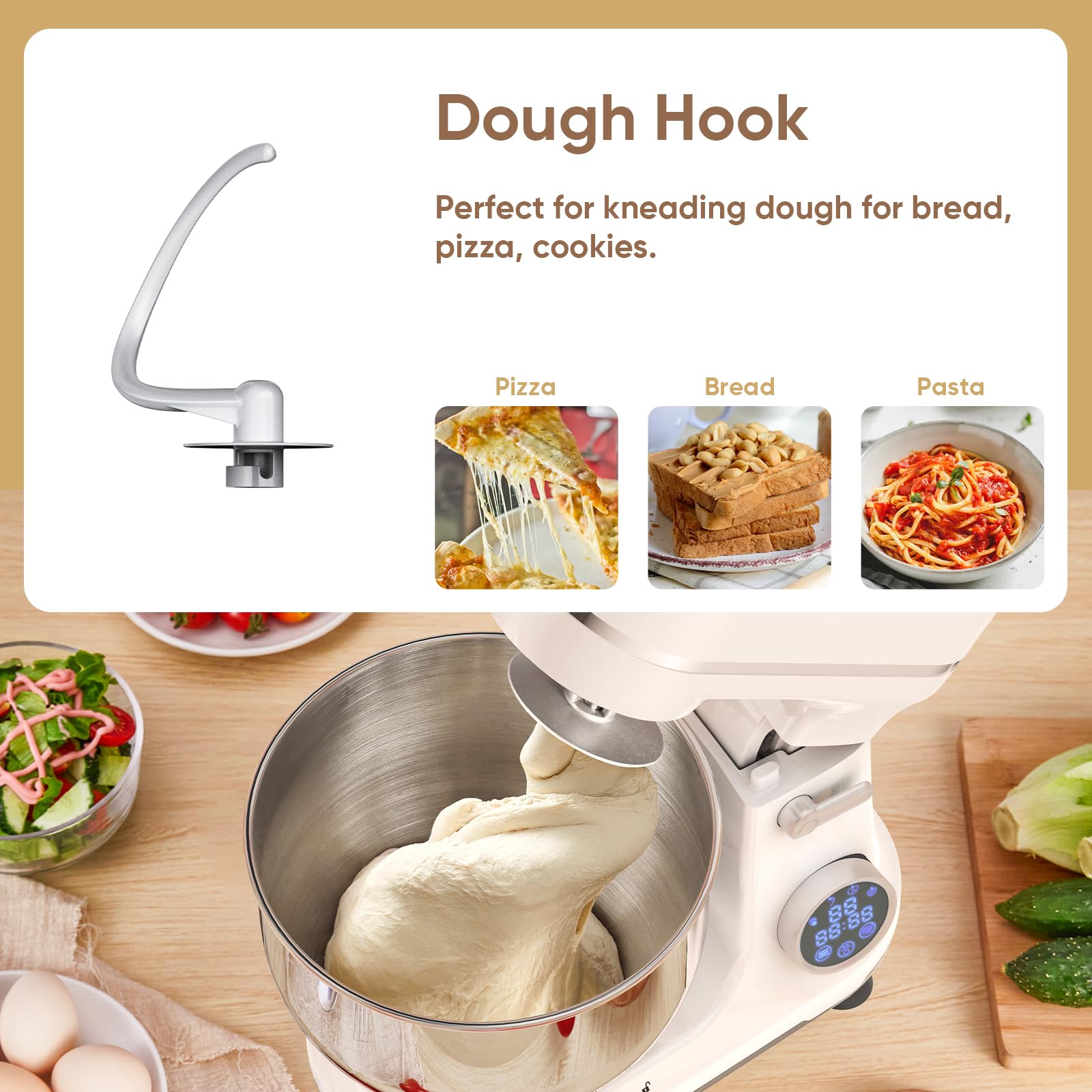 BioloMix 1200W Stand Mixer with 11 Speed Tilt Head & Digital OLED Screen - Includes Dough Hook, Flat Beater, Whisk - Perfect for Baking Bread, Cakes, Cookies - White Kitchen Electric Mixer