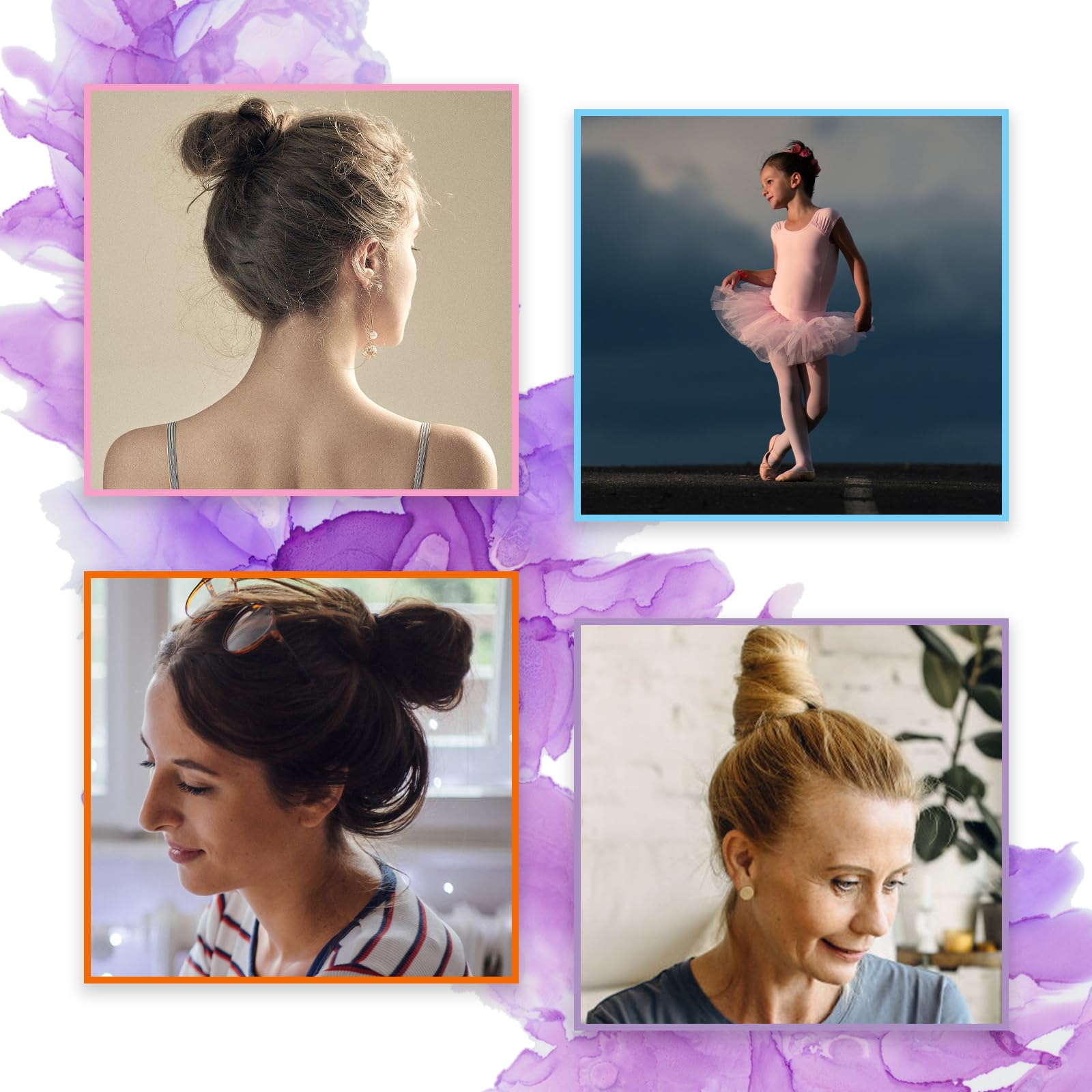 4 Pcs Dark Brown Hair Bun Maker for Women & Kids - No Pin Needed, Easy-to-Use Donut Bun Hair Accessories for School, Work, Party & Everyday Hairstyles