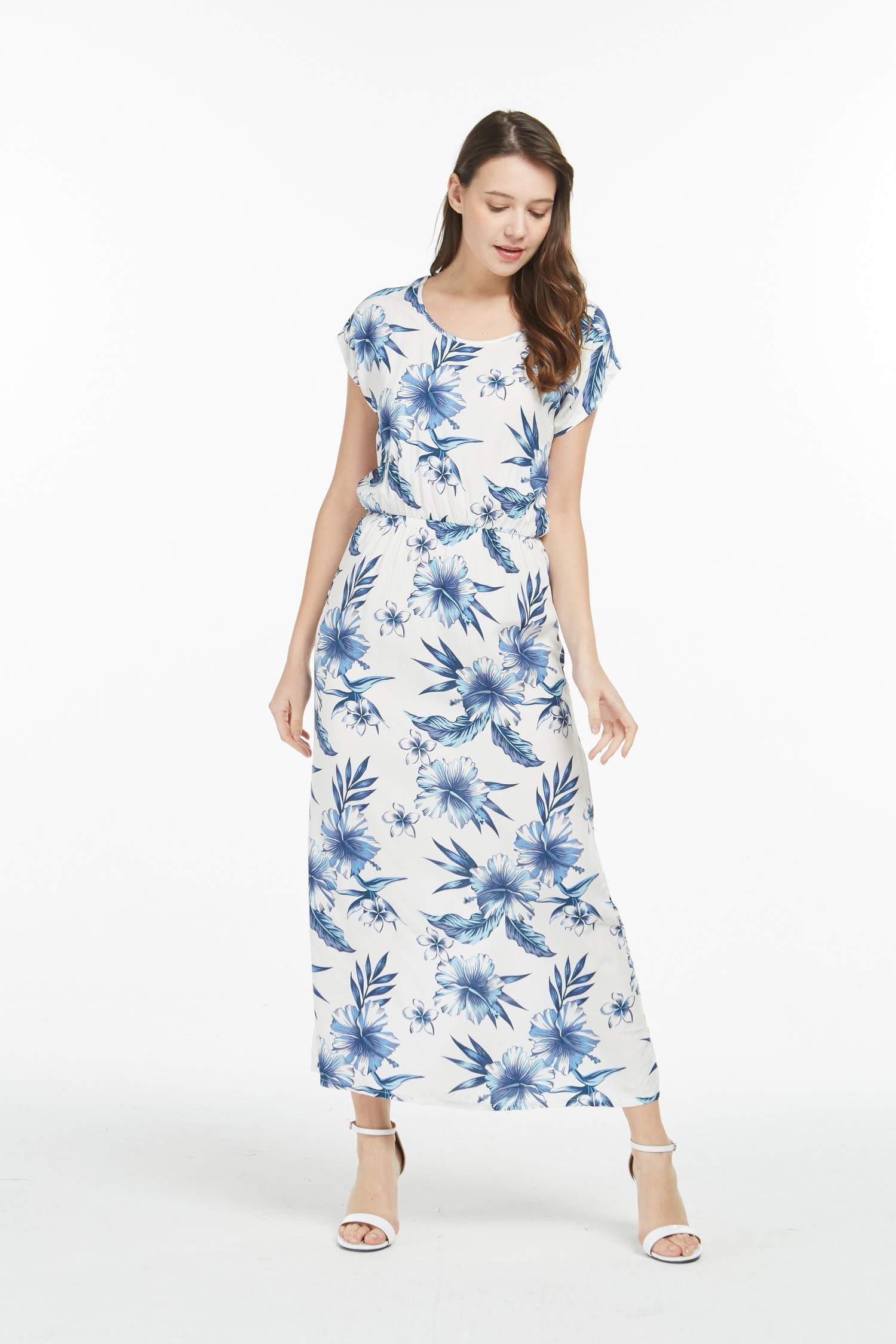 Hawaiian Luau Cap Sleeve Maxi Dress for Women - Floral Print Summer Beach Dress | Perfect for Luau Party, Vacation & Tropical Getaway