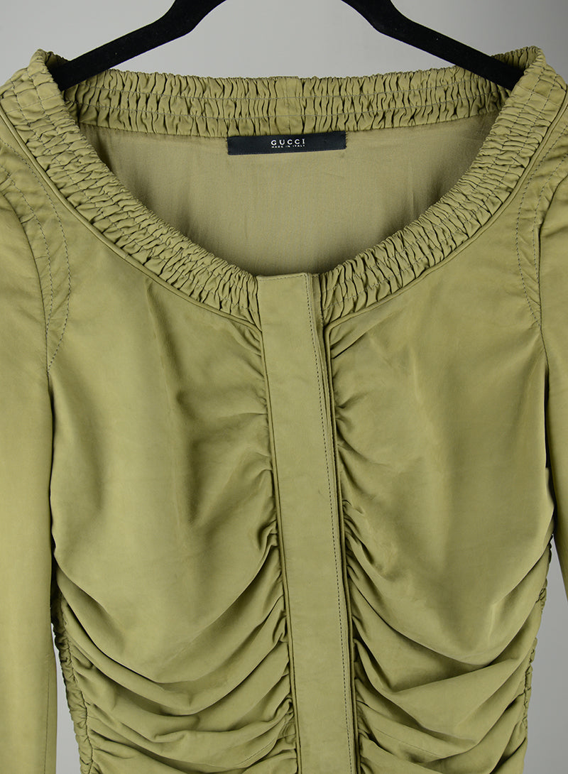 Gucci Olive Green Suede Jacket Size 40 | Luxury Women's Outerwear for Fall & Winter Fashion | Perfect for Parties, Dates & Office Wear