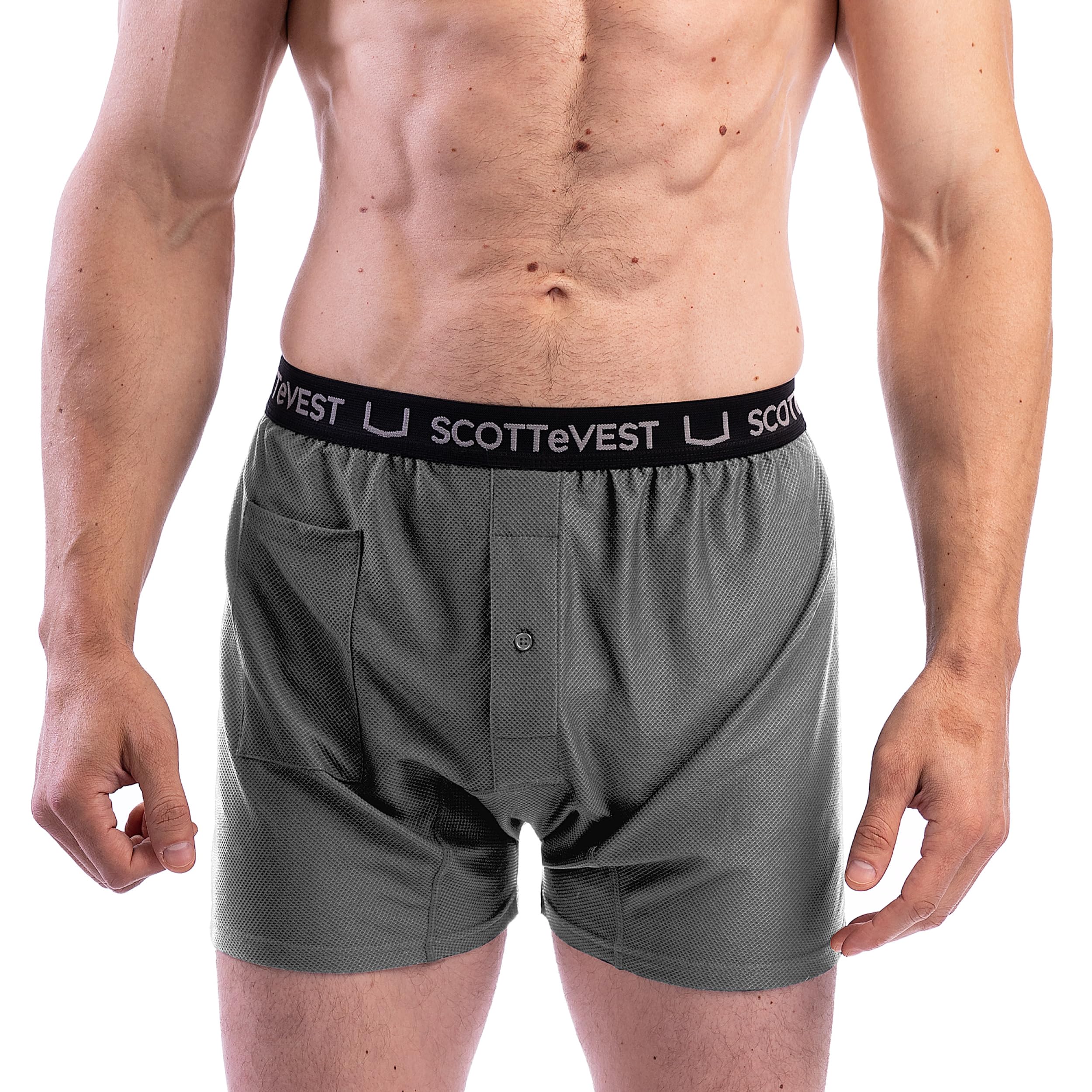 SCOTTeVEST Men's Boxer Briefs with 2 Hidden Pockets - Moisture Wicking Breathable Underwear for Travel, Hiking & Everyday Wear - Comfortable & Secure Storage Solution