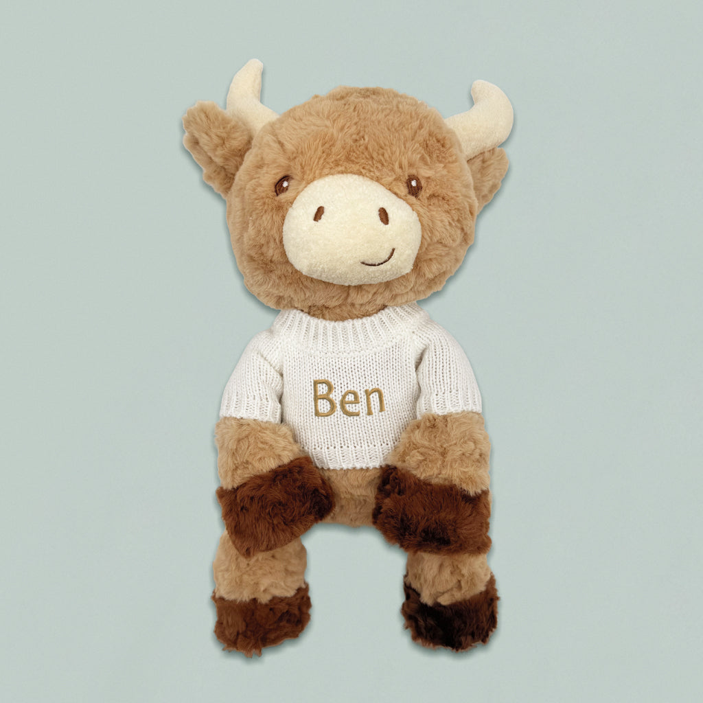 Personalized Harriet Highland Cow Plush Toy - Soft White Stuffed Animal for Kids, Nursery Decor & Gift Ideas
