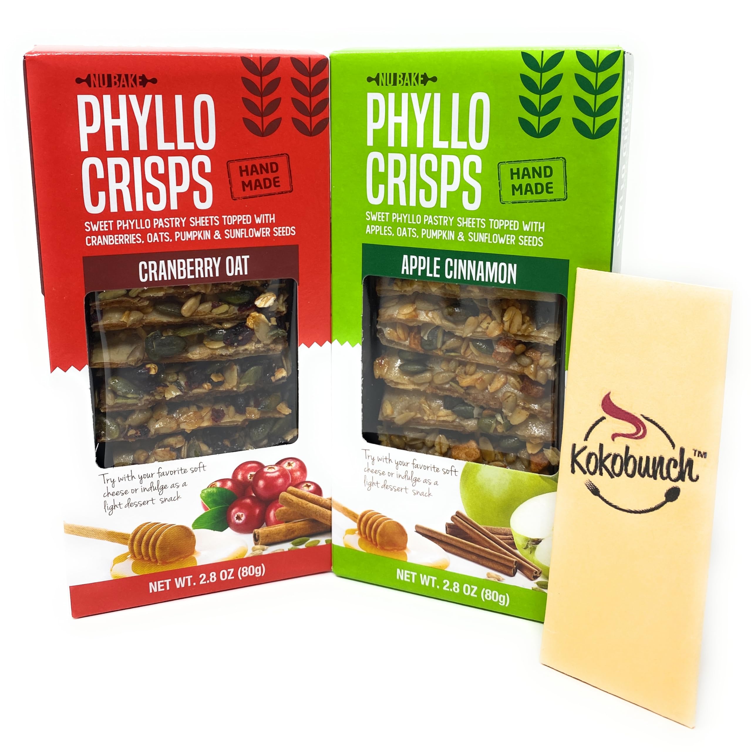 Nu Bake Phyllo Crisps Pastry Dough Sheets - Cranberry Oat & Apple Cinnamon Variety Pack (2 Pack, 2.8 oz) | Crispy Snack for Breakfast, Dessert & Tea Time