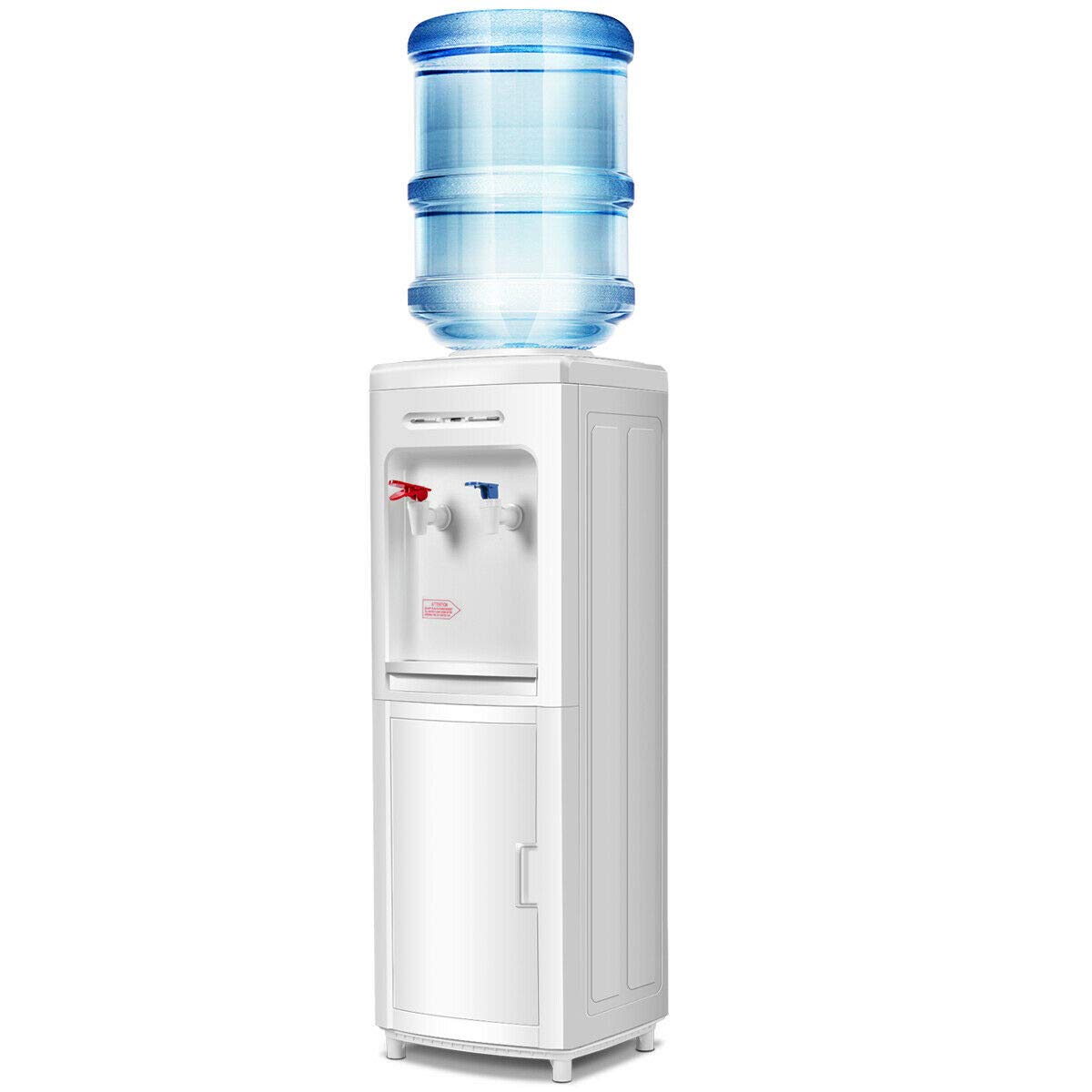 DORTALA Freestanding Top Loading Water Cooler Dispenser with Storage Cabinet - Hot & Cold Water Dispenser for 3-5 Gallon Bottles - Perfect for Home, Office & Kitchen Use - White