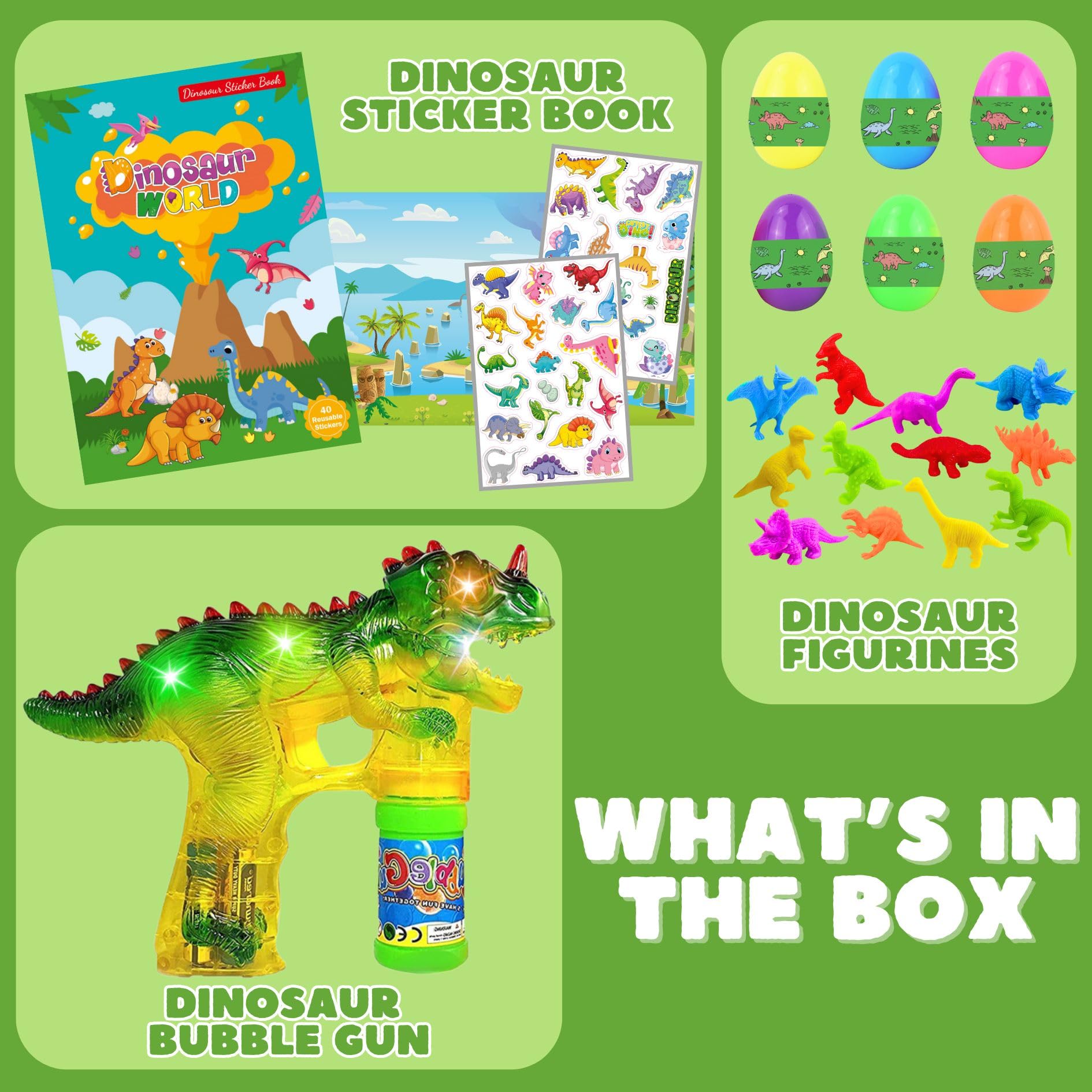 Dinosaur Easter Basket Stuffers – 12 Mini Dinosaur Toys & Reusable Sticker Activity Book | Pre-Filled Easter Eggs for Toddlers & Kids Ages 2-7 | Fun Easter Gifts for Boys & Girls | Perfect for Easter Egg Hunts, Party Favors & Classroom Rewards