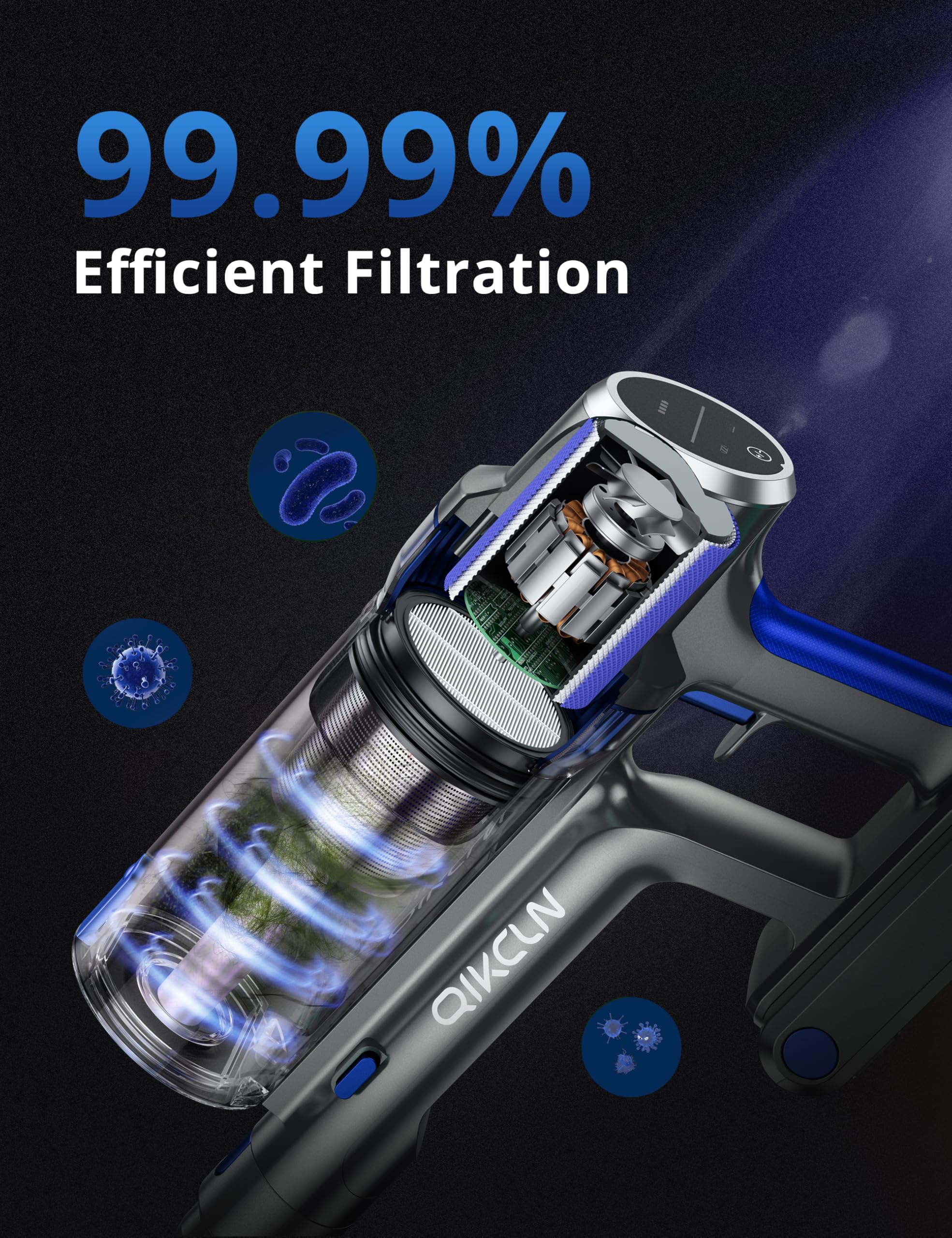 Powerful 250W/30Kpa Cordless Stick Vacuum Cleaner with Charging Dock - 40Min Runtime, 3 Cleaning Modes, Smart LED Display - Lightweight for Home, Pet Hair, Car Cleaning (Blue) - Perfect for Hard Floors, Carpets & Pet Owners