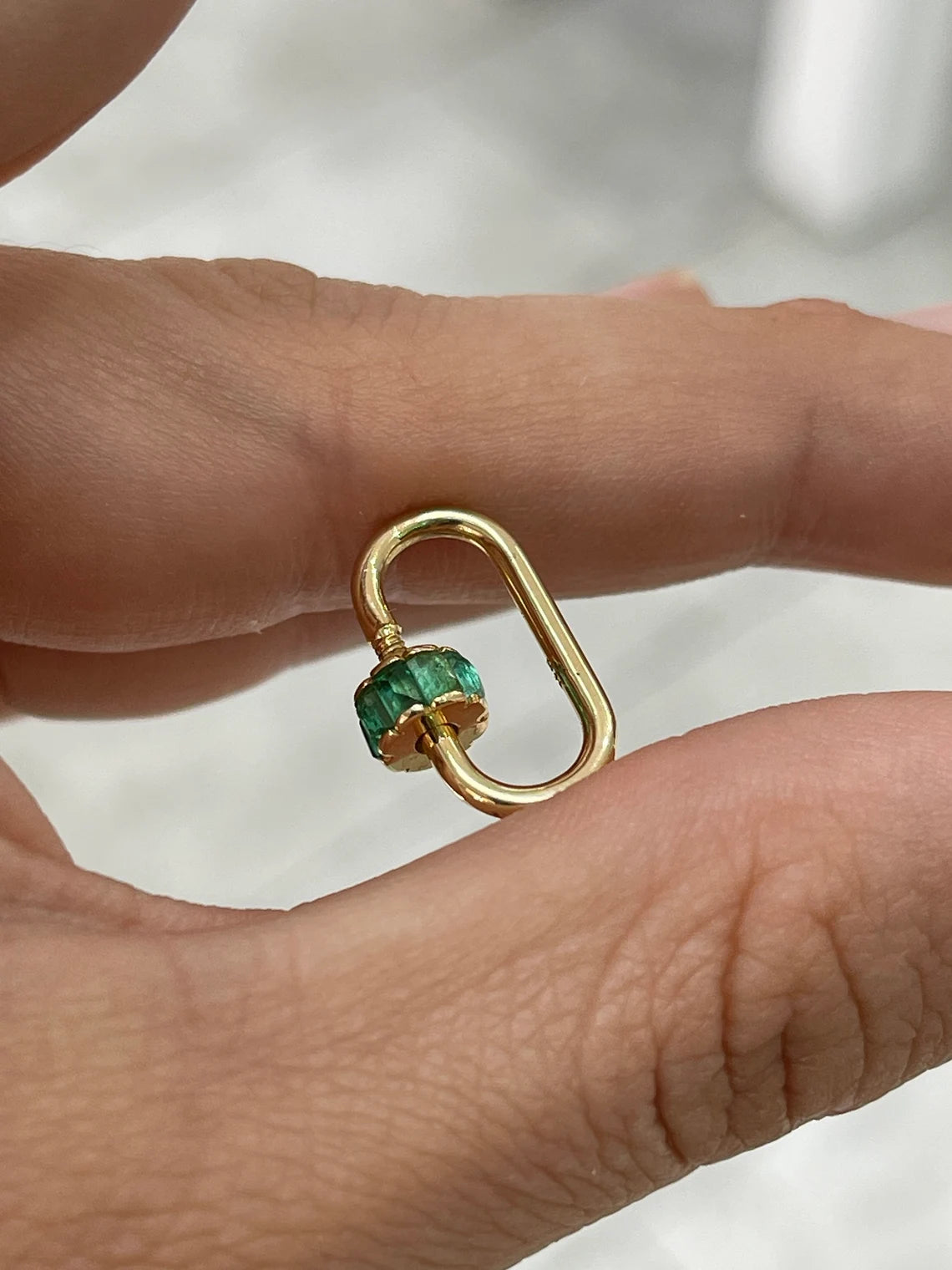 1.15ct Natural Emerald Cut Carabiner with Green Emerald Charm Pendant - Elegant Jewelry for Outdoor Adventures & Everyday Wear