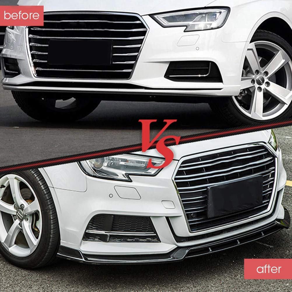 Carbon Fiber Front Bumper Lip Spoiler for Audi A3/S3 S-Line 8V (2017-2018) - Body Kit Upgrade for Enhanced Style & Aerodynamics - Perfect for Street Racing & Car Shows