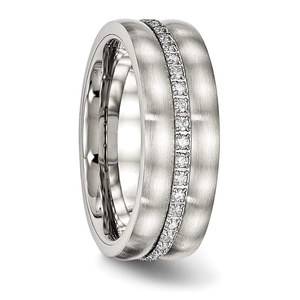 Stainless Steel Brushed & Polished Cubic Zirconia Ring for Women - Elegant Fine Jewelry Gift for Her (Size 7) - Perfect for Anniversaries, Birthdays & Special Occasions