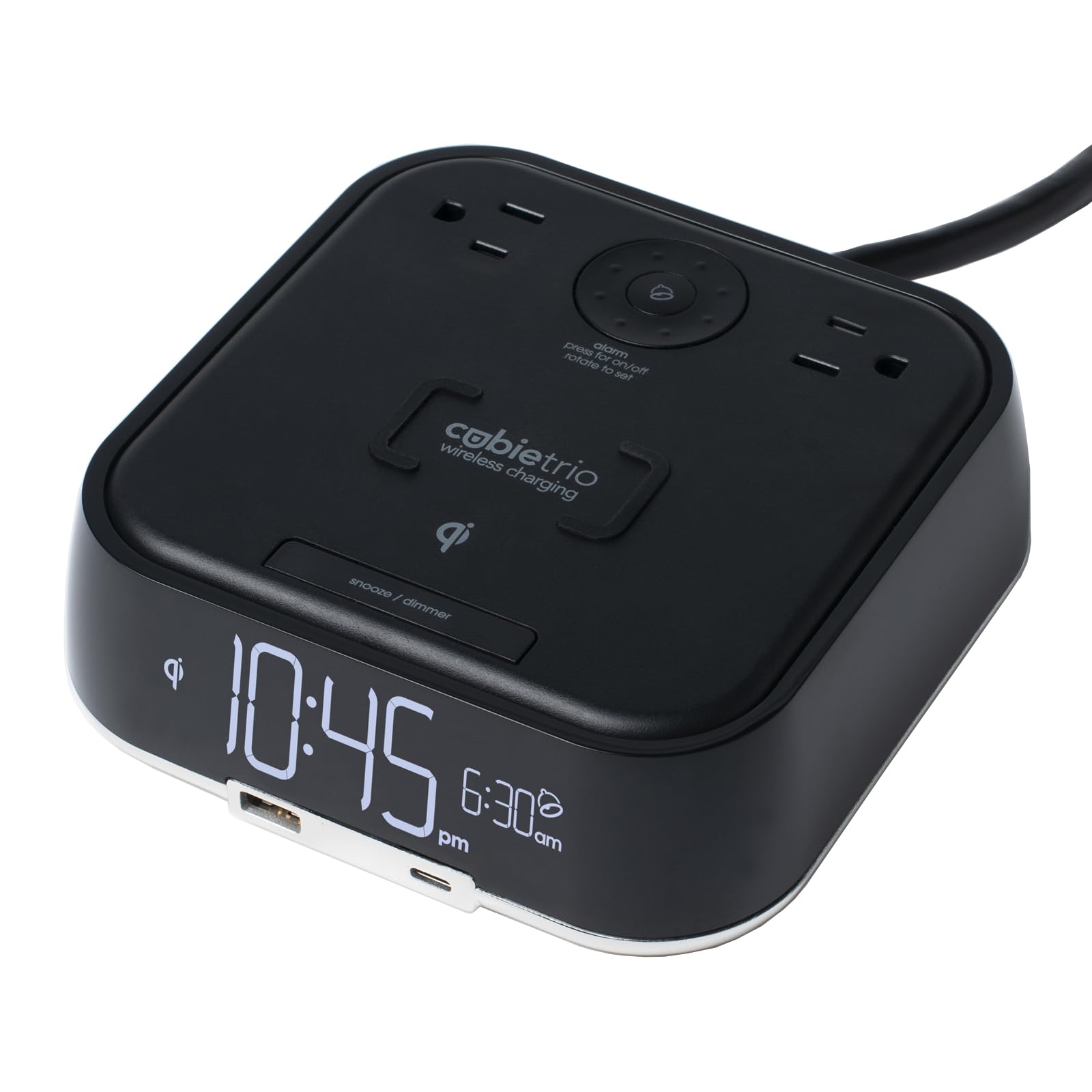 Brandstand CubieTrio - 3-in-1 Wireless Charging Alarm Clock with Qi Fast Charging, USB-A & USB-C Ports, Tamper-Resistant Outlets - Perfect for Bedroom, Office & Travel Accessories