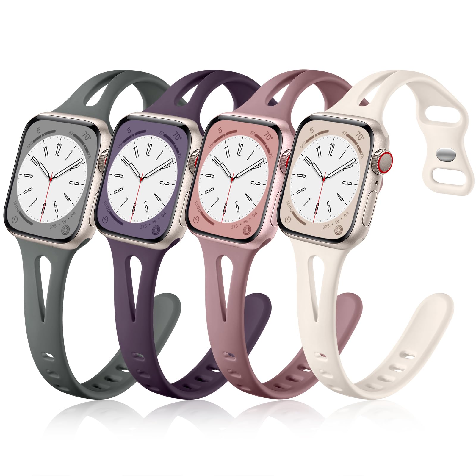 Getino Compatible with Apple Watch Band 42mm 44mm 45mm 46mm 49mm - Slim Sport Silicone Strap for iWatch SE/Ultra/Series 10-1 - Starlight/Cherry Purple/Smoke Purple/Dark Grey - Perfect for Running, Gym & Everyday Wear (Men & Women)