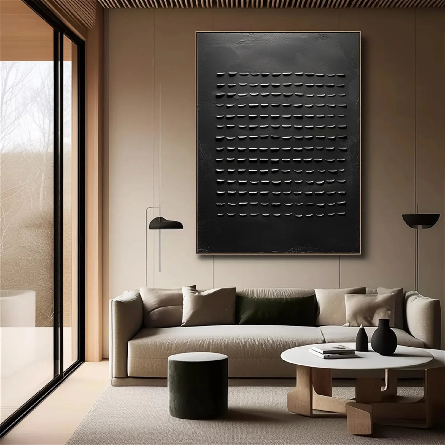 Black Minimalist Textured Painting Canvas - Premium Abstract Wall Art for Modern Home & Office Decor | Perfect for Living Room, Bedroom, or Gallery Display #MZ094