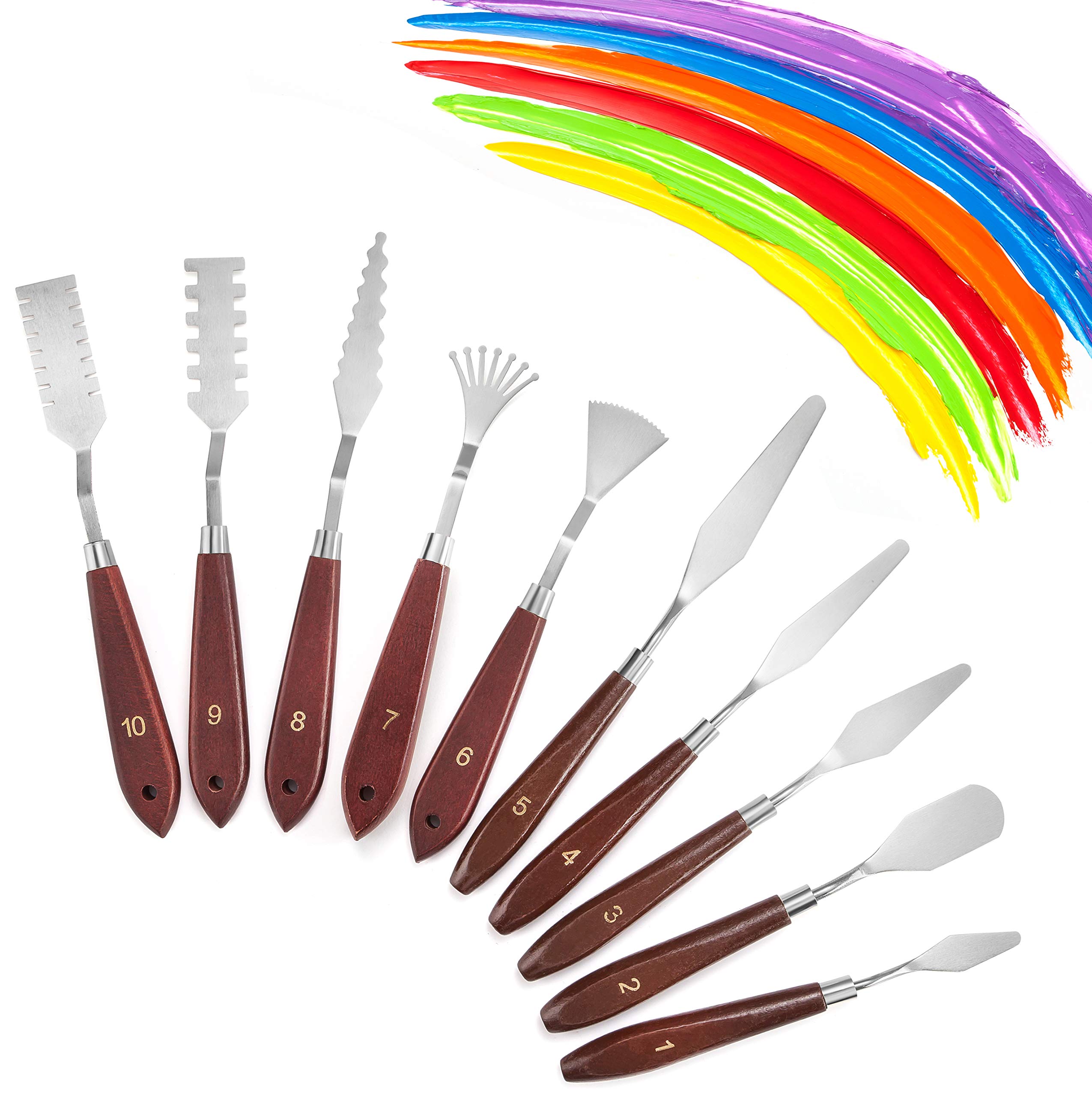 10-Piece Wooden Handle Palette Knife Set for Acrylic & Oil Painting - Professional Artist Tools for Canvas, Mixing Colors & Texture Creation - Perfect for Studio, Classroom & DIY Art Projects