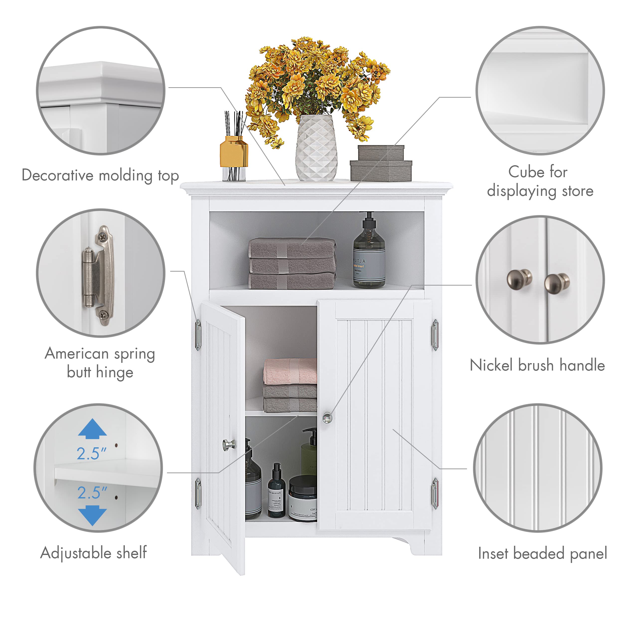 UTEX White Freestanding Corner Storage Cabinet with Adjustable Shelves - Narrow Bathroom, Kitchen & Living Room Organizer for Small Spaces - Perfect for Toiletries, Cleaning Supplies & Home Decor