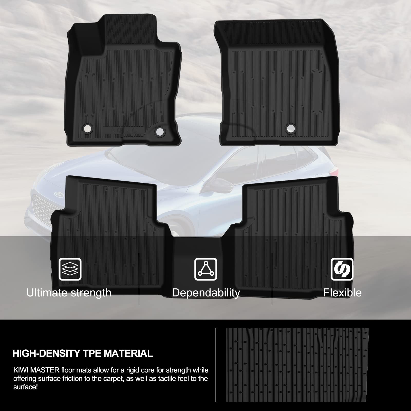 KIWI MASTER All-Weather Floor Mats for 2020-2025 Ford Escape | OEM Replacement LJ6Z-7813300-AA | Custom Fit TPE Slush Liners | Front & Rear 2 Row Seat Protection | Black (Non-Hybrid) | Perfect for Winter Snow, Mud & Everyday Use