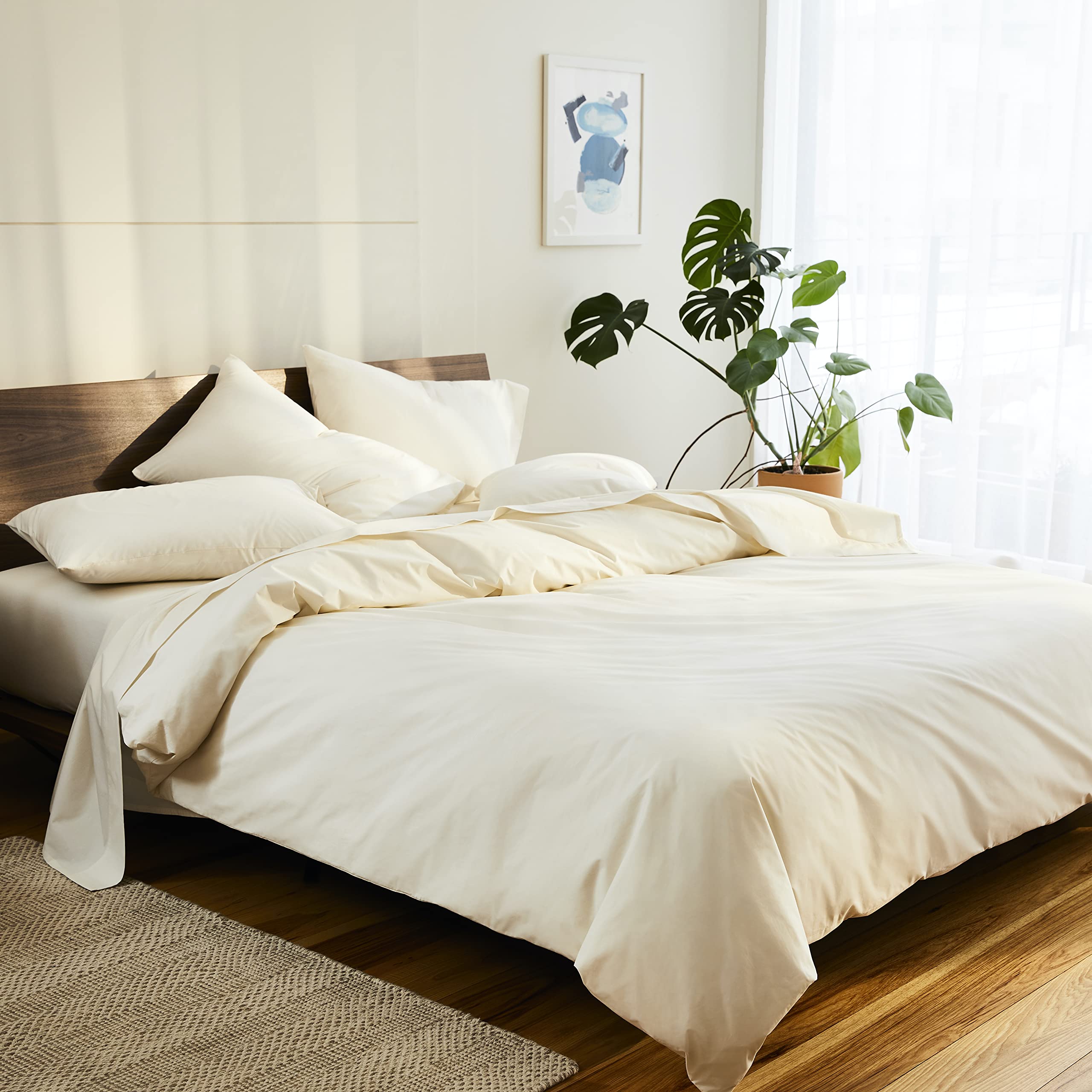 Brooklinen Luxury 100% Cotton Sateen 4-Piece Full Size Sheet Set - Soft Cream Bedding with 1 Fitted Sheet, 1 Flat Sheet & 2 Pillowcases - Premium Bed Sheets for Hotel-Like Comfort at Home