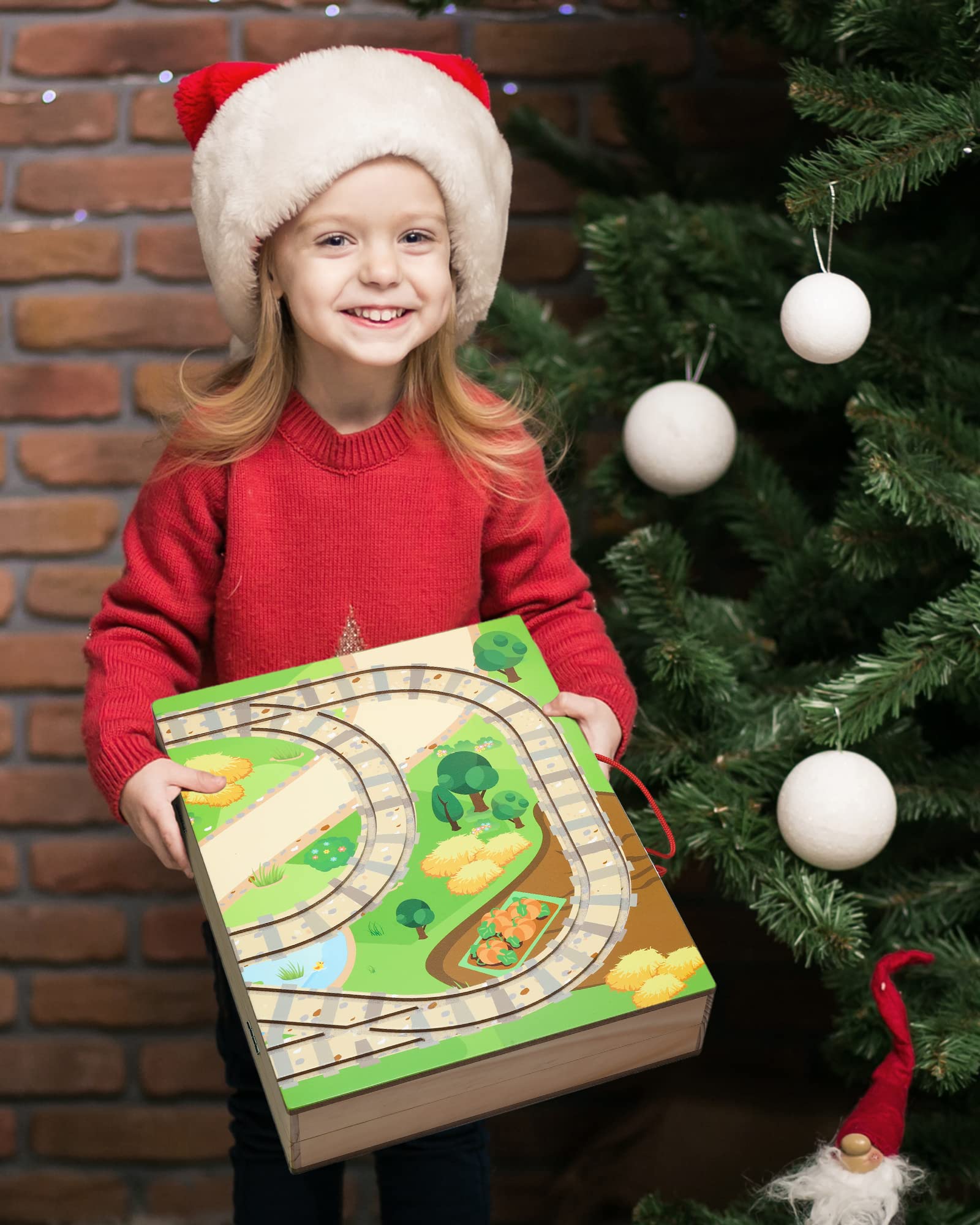 SainSmart Jr. Train Set for Toddlers - 78 PCS Portable Farm & Log Cabin Building Blocks, Take-Along Tabletop Railroad Toy for Kids Ages 3+ | Perfect for Pretend Play, Early Learning & Travel Entertainment