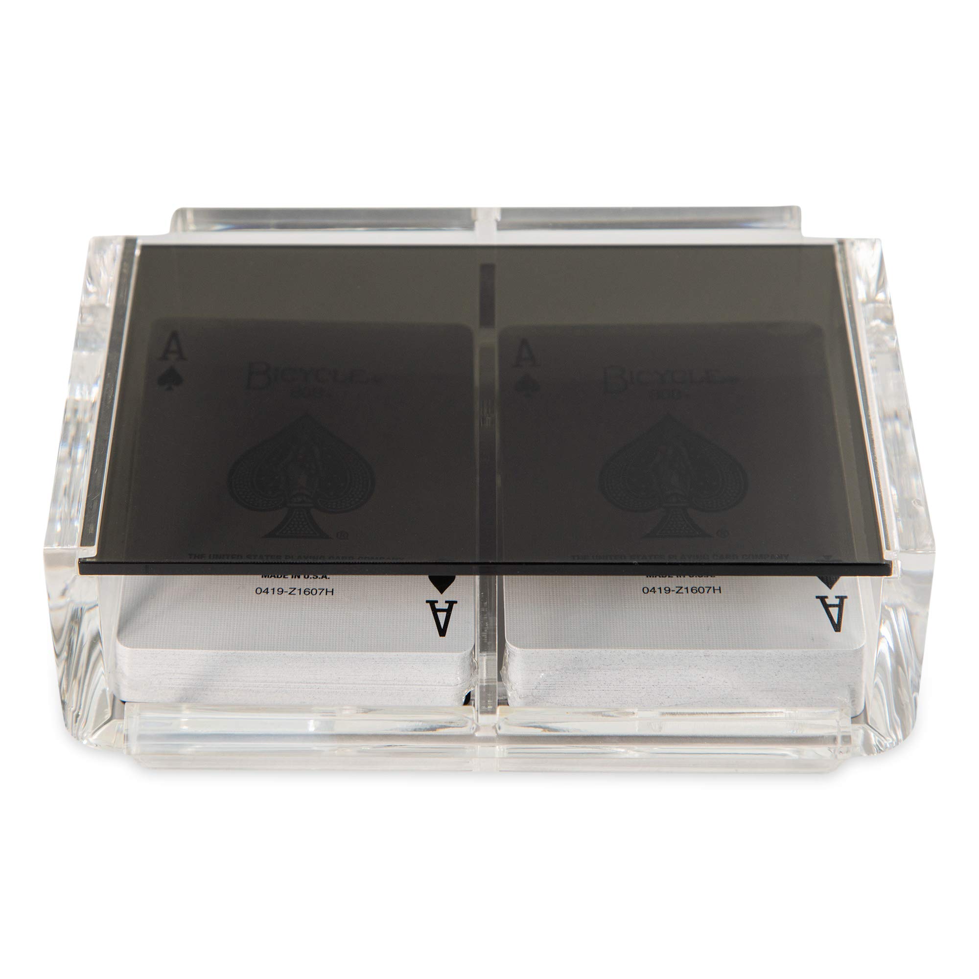Acrylic Canasta Card Holder Set with 2 Decks of Playing Cards - Sliding Lid & Revolving Base for Easy Rotation - Perfect for Card Games, Poker Nights & Family Gatherings
