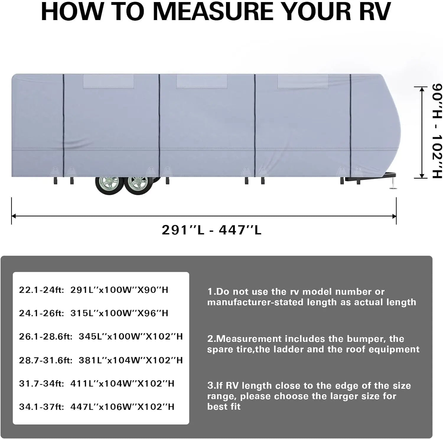 WEIZE 5-Layer 300D Oxford RV Cover for Travel Trailers & Motorhomes 29'1