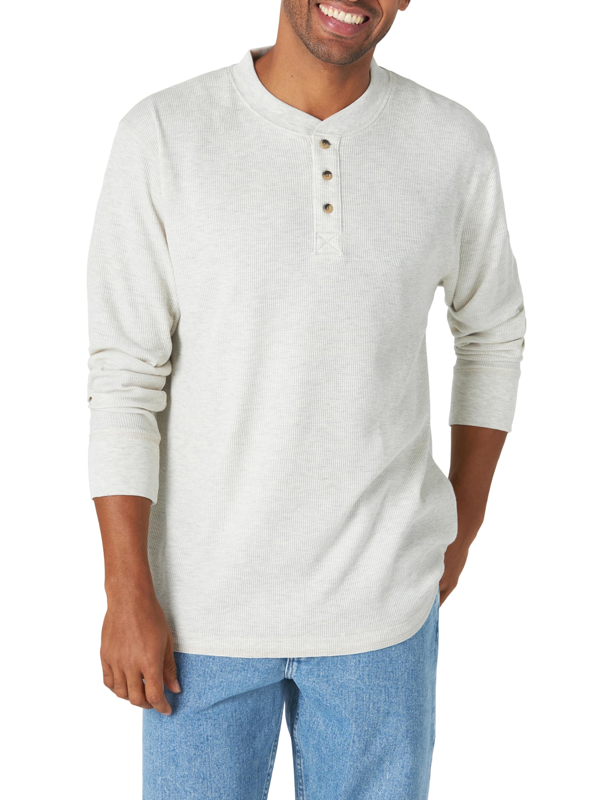 Wrangler Authentics Men's Long Sleeve Waffle Henley Shirt - Comfortable Thermal Knit Top for Casual Wear, Outdoor Activities & Layering in Cold Weather