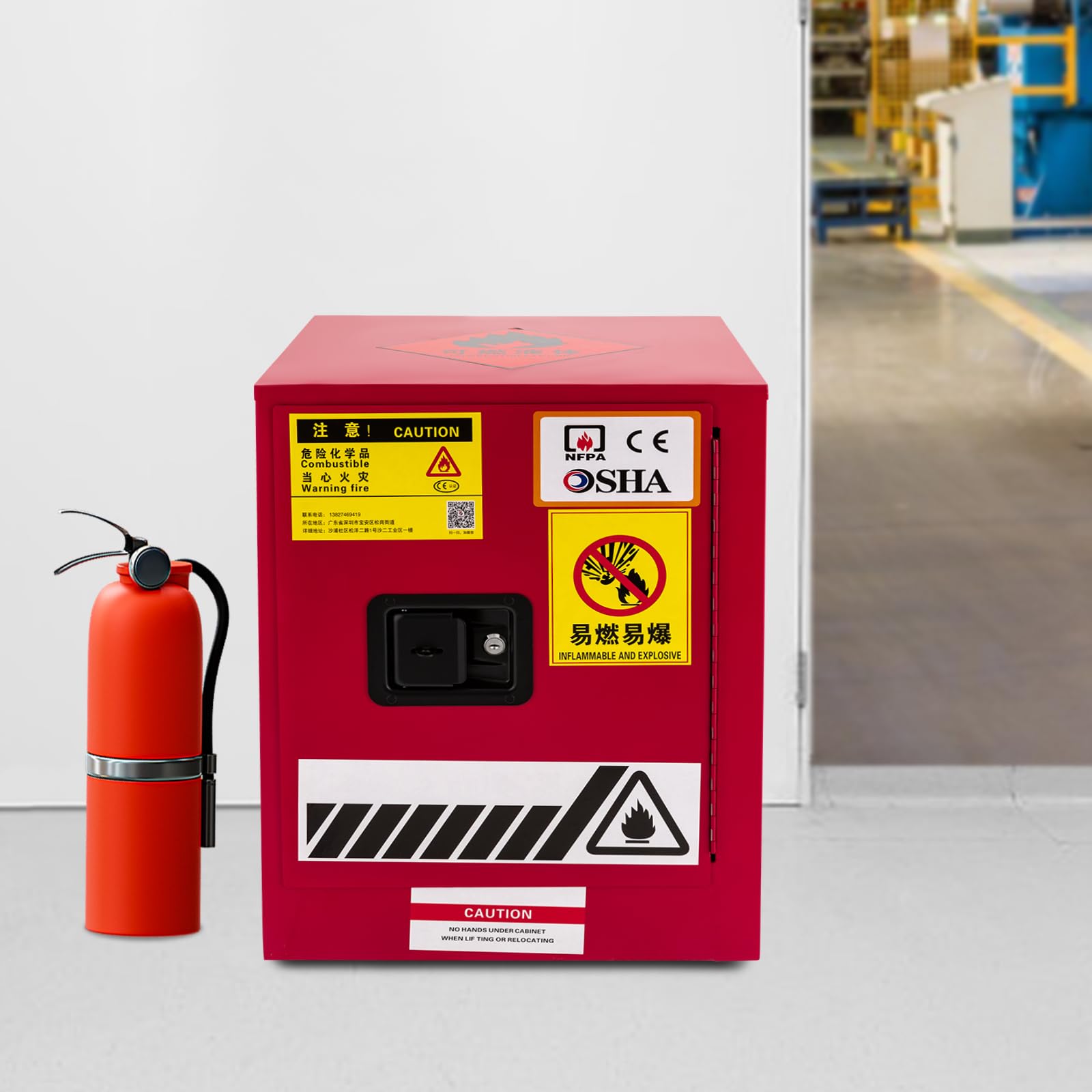 4 Gallon Industrial Fire Safety Cabinet for Flammable Liquids - Explosion Proof Chemical Storage Cabinet Made of Cold Rolled Steel - Ideal for Laboratories, Workshops & Industrial Facilities (Red)