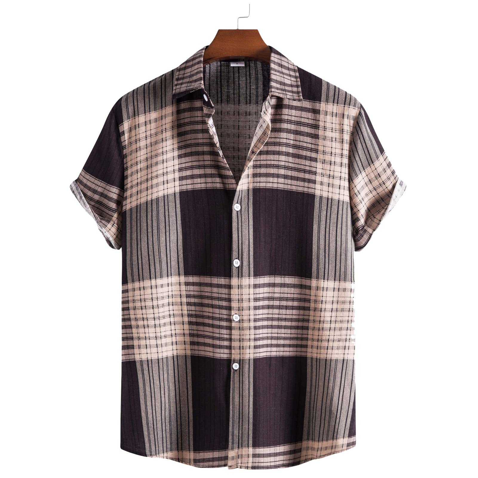 LCYY Men's Casual Short Sleeve Plaid Shirt - Breathable Checkered Button Down Shirt for Summer - Perfect for Streetwear, Harajuku Style & Outdoor Activities