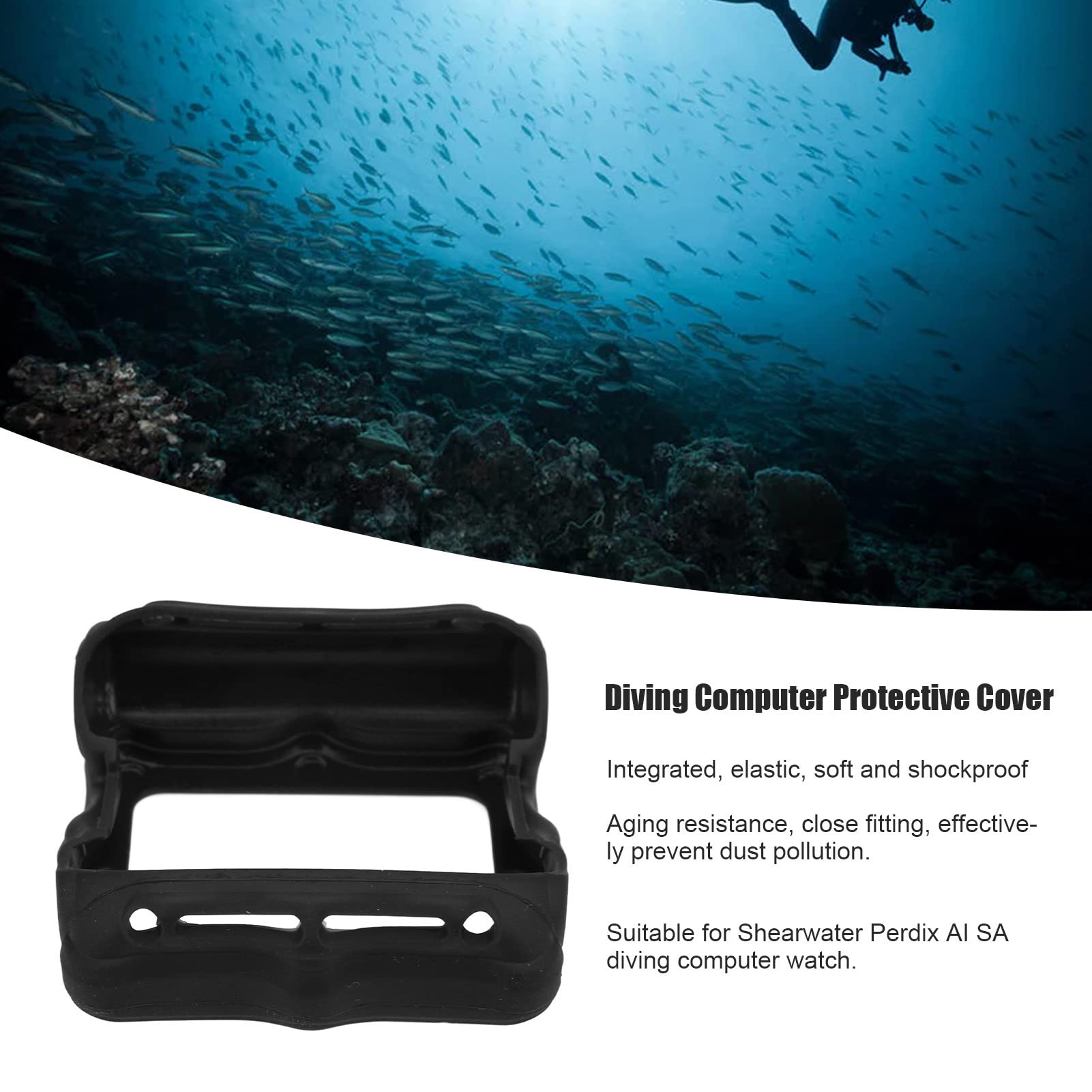 **Qiilu Silicone Protective Cover for Ai Sa Diving Computer Watch - Waterproof & Shockproof Case (Black) - Scratch & Impact Resistant - Ideal for Scuba Diving, Snorkeling, Swimming & Water Sports - Perfect for Protecting Your Dive Watch During Underwater Adventures - Great for Ocean Exploration, Pool Training, and Marine Activities**