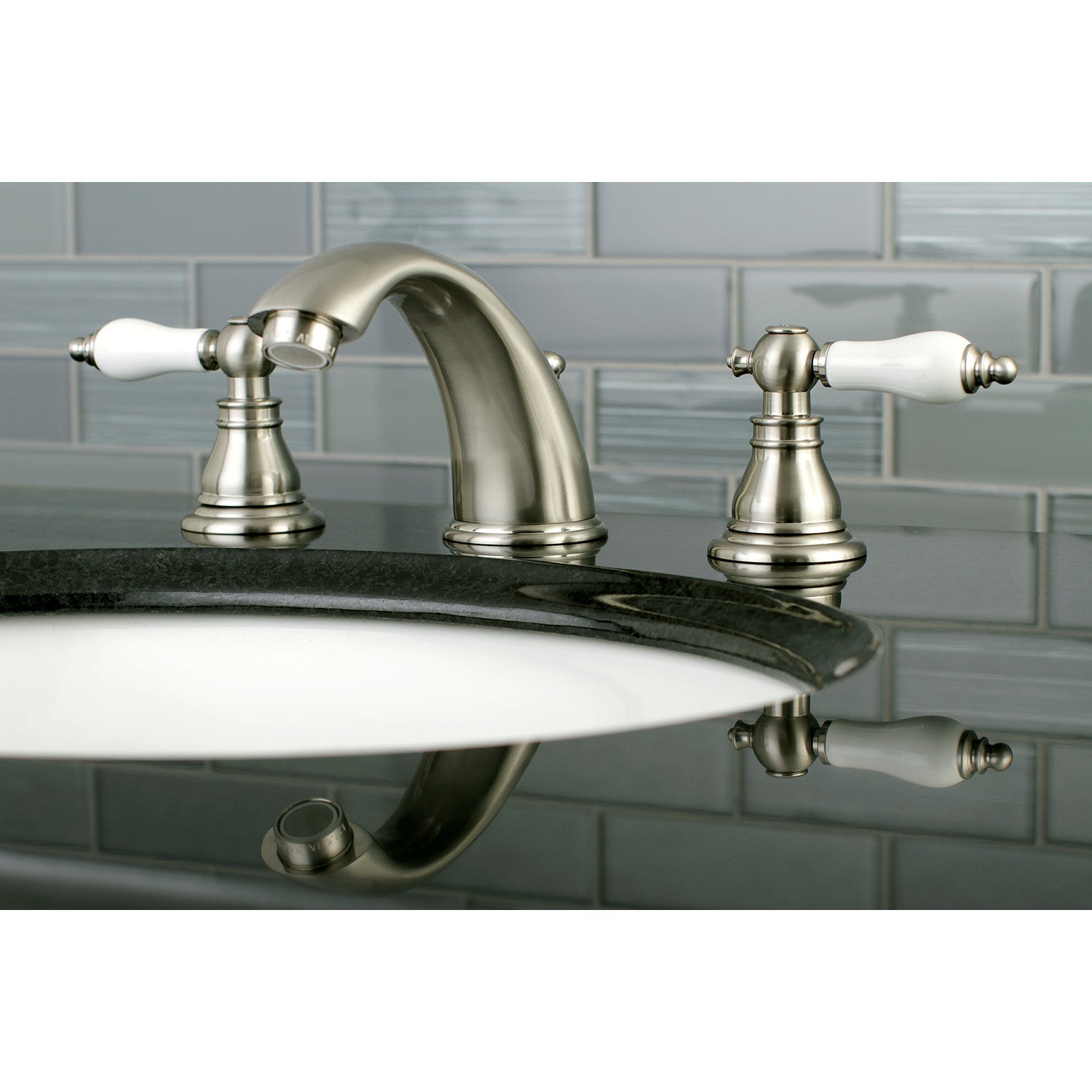 American Patriot KB968APL Brushed Nickel Widespread Bathroom Faucet - 3 Hole Deck Mount with Pop Up Drain - Perfect for Modern Bathroom Renovations & Home Upgrades