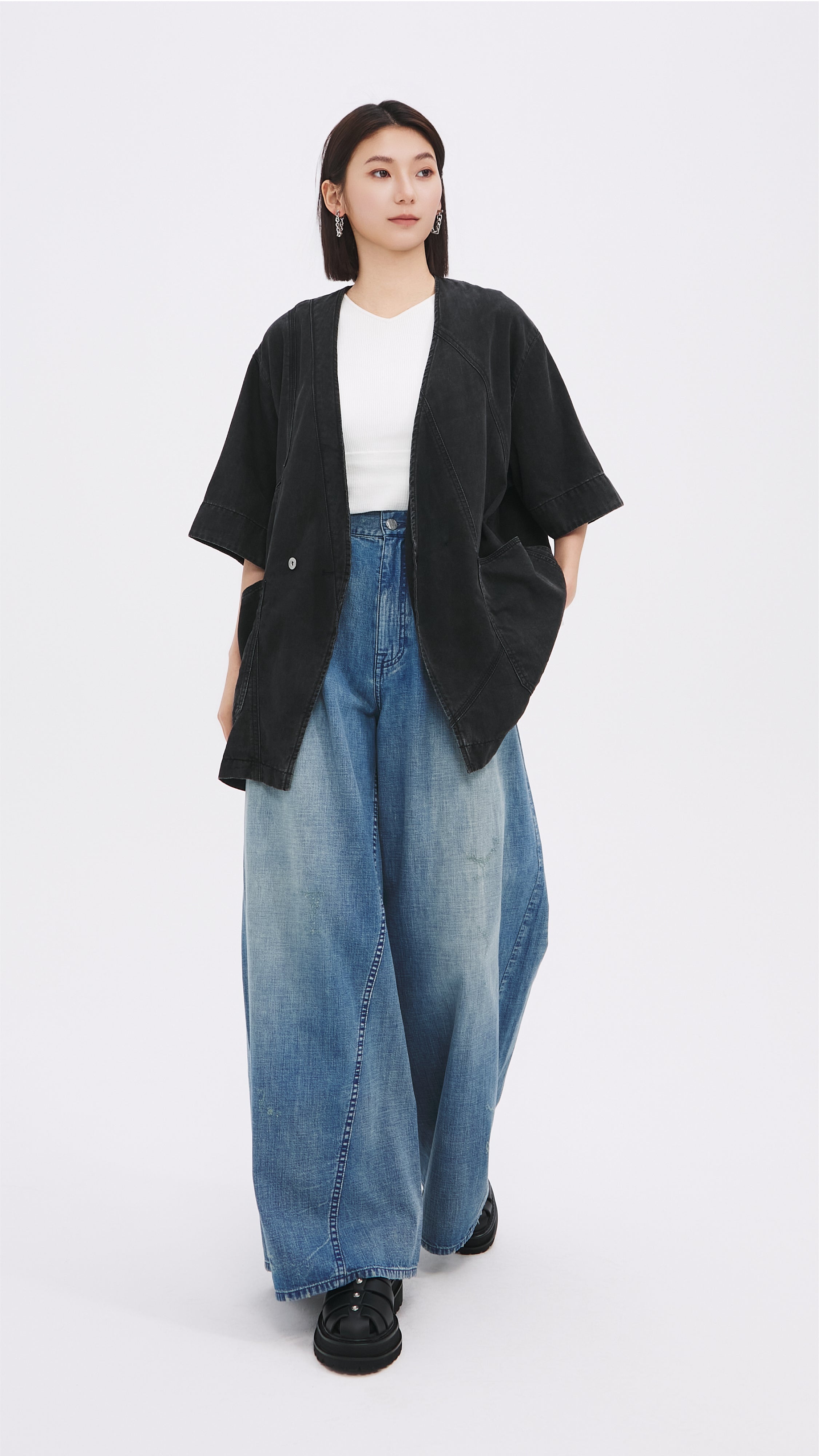 Vintage Reconstructed Denim Kimono Jacket for Women - Boho Chic Outerwear for Casual Wear, Music Festivals & Layering