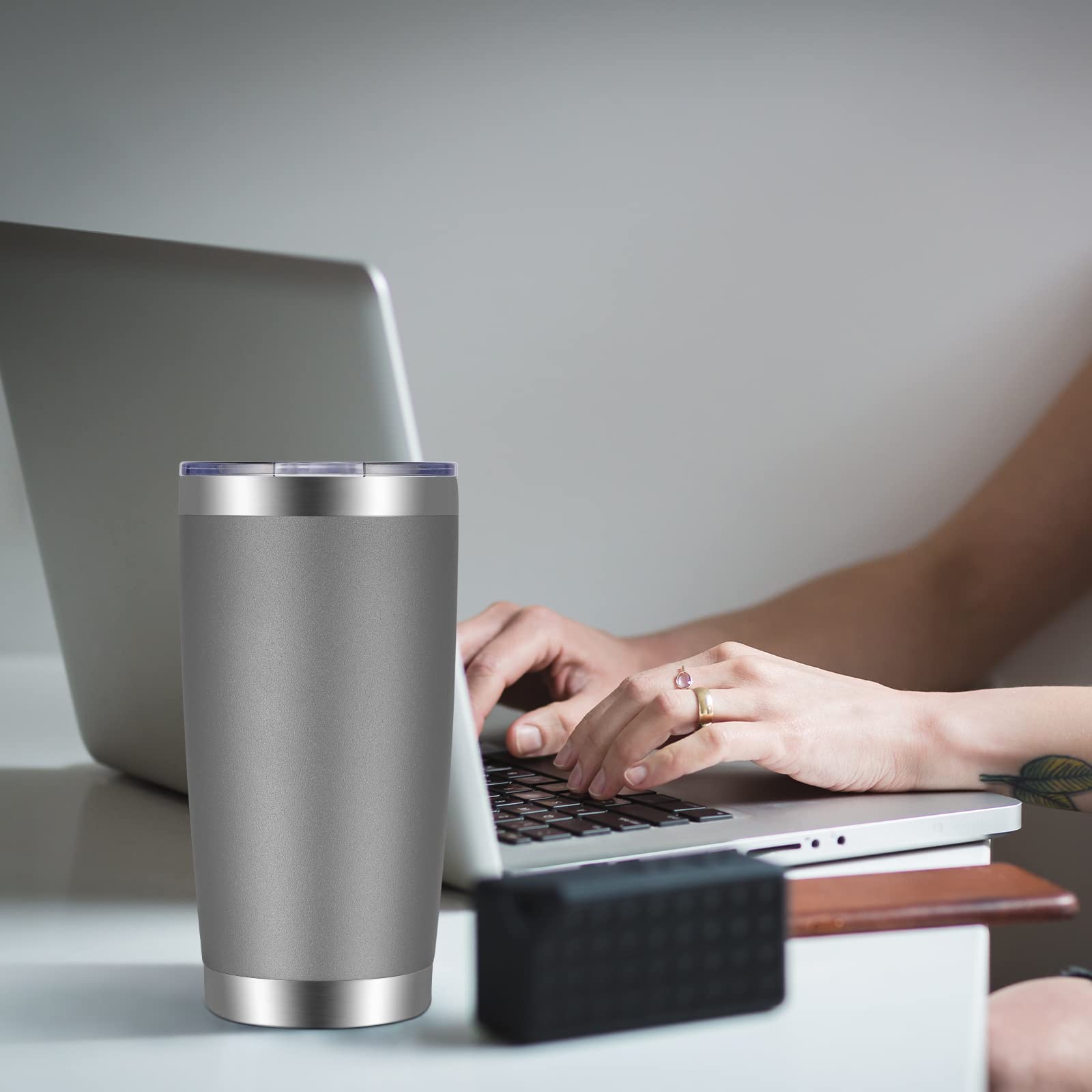 VEGOND 20oz Stainless Steel Tumbler with Lid & Straw - Vacuum Insulated Double Wall Travel Mug, Powder Coated Coffee Cup (Grey, 12 Pack) - Perfect for Office, Gym, Camping & Outdoor Activities