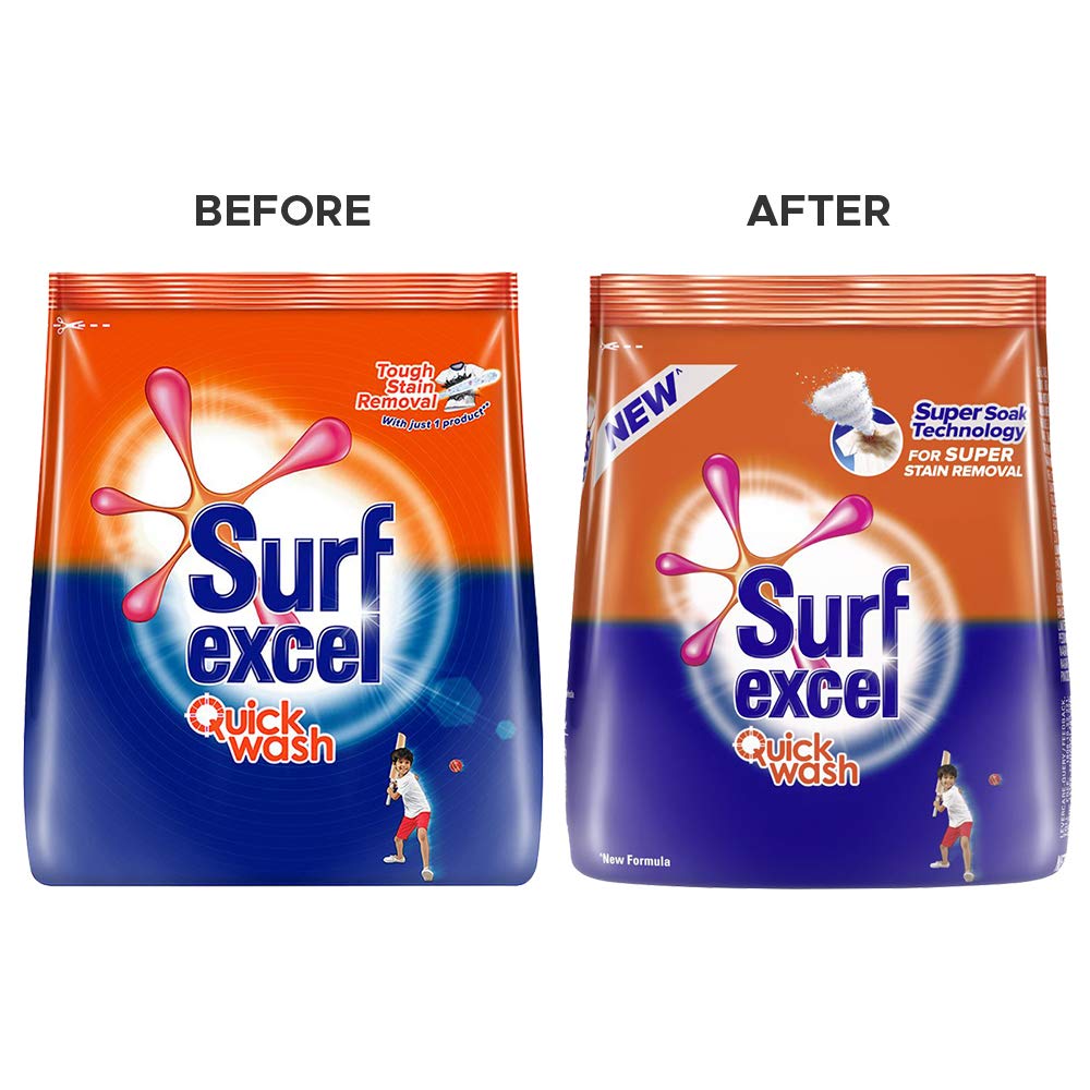 Surf Excel Quick Wash Detergent Powder with Lemon & Bleach - Powerful Stain Remover for Tough Stains (500g) - Ideal for Laundry, Clothes, and Fabric Care