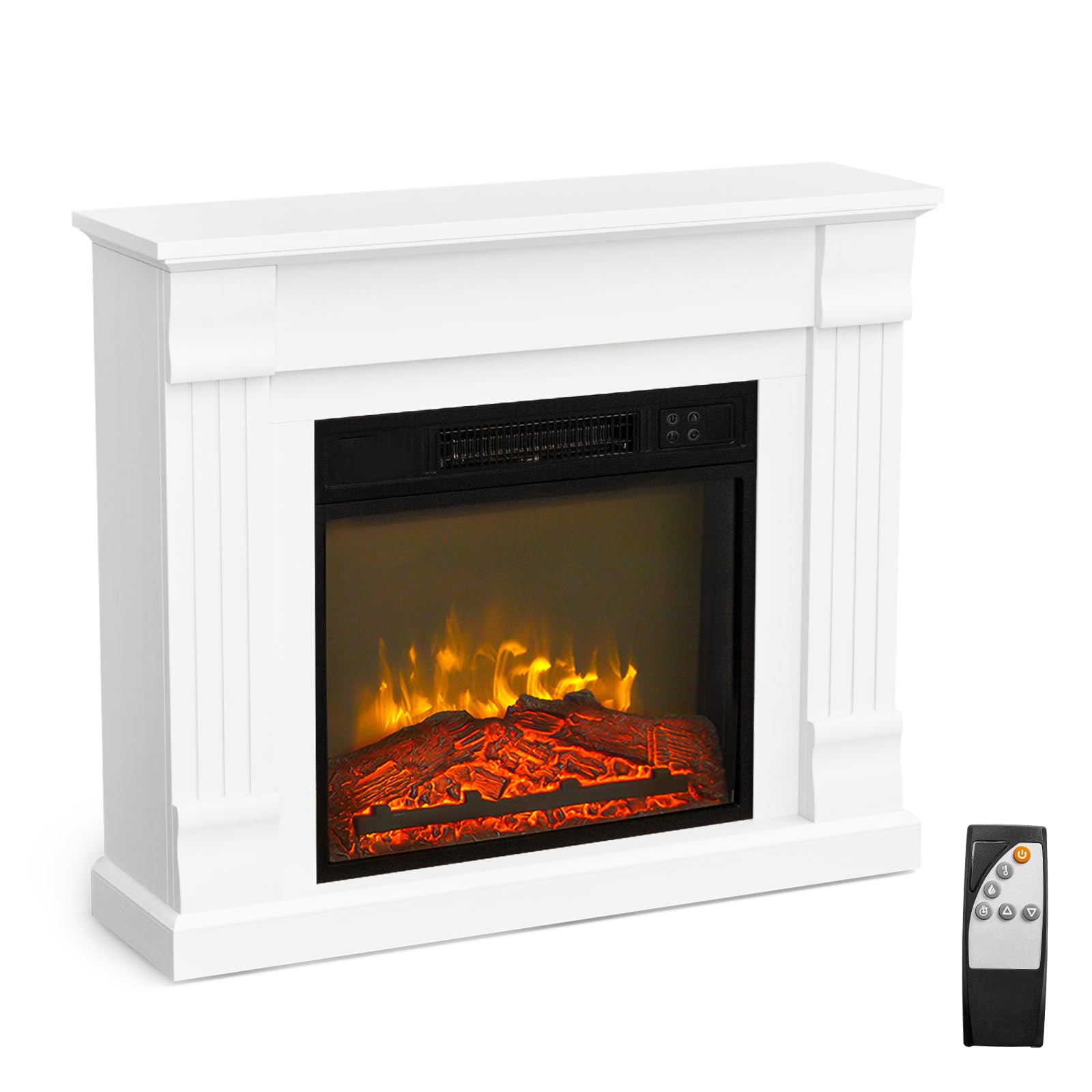 ROVSUN 32 Inch Freestanding Electric Fireplace Heater with Remote Control - Adjustable Temperature, Timer & Realistic Flame - 1400W Indoor Fireplace for Living Room, Bedroom & Home Decor (Perfect for Winter Heating & Cozy Ambiance)