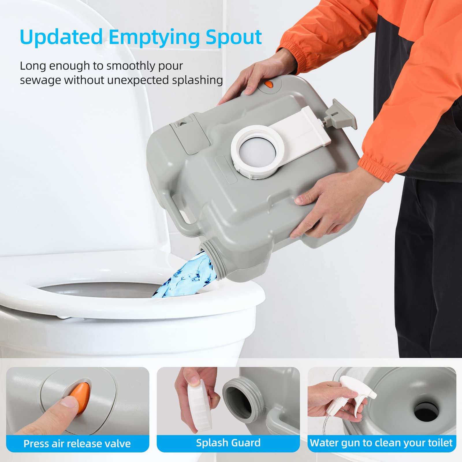 YITAHOME 5.28 Gallon Portable Toilet - Leak-Proof Camping Toilet with Carry Bag, Hand Sprayer & Level Indicator - Ideal for RV Travel, Boat Trips, Outdoor Camping & Emergency Use