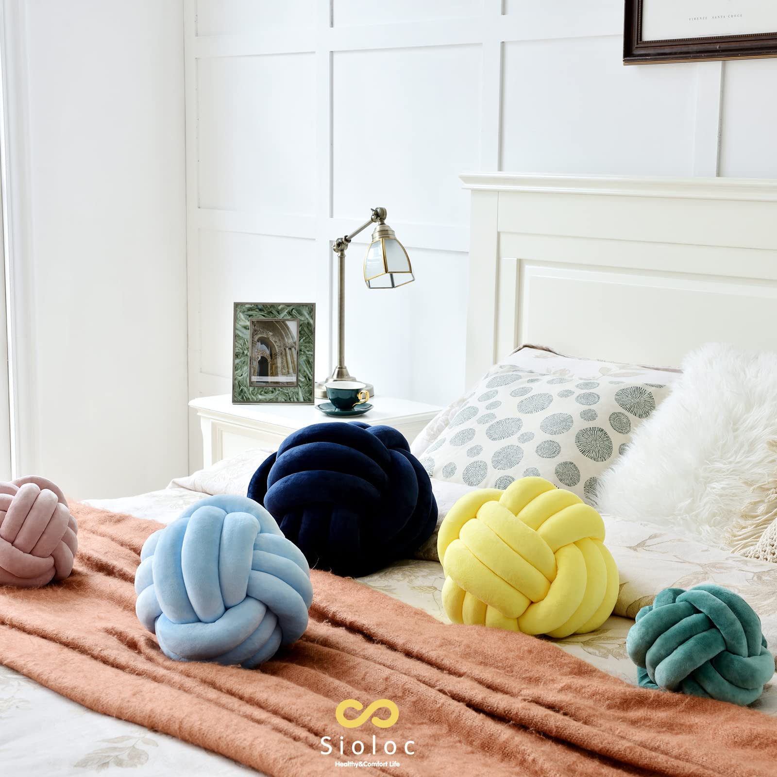 Sioloc Soft Knot Ball Pillows - Round Throw Pillow Cushion for Home Decor, Plush Knotted Handmade Pillow (7.8 Inches, Yellow) - Perfect for Sofa, Bed, Nursery & Cozy Living Room Accent