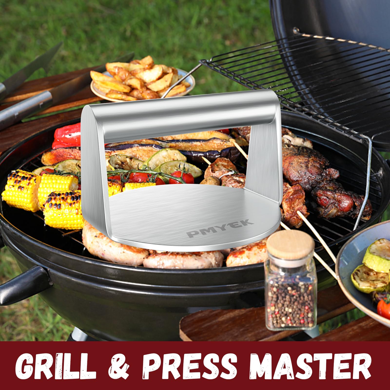 Stainless Steel Burger Press - 5.5 Inch Round Non-Stick Hamburger Patty Maker for Grilling, BBQ & Kitchen - Perfect for Burgers, Bacon & Meat Patties on Griddle or Grill