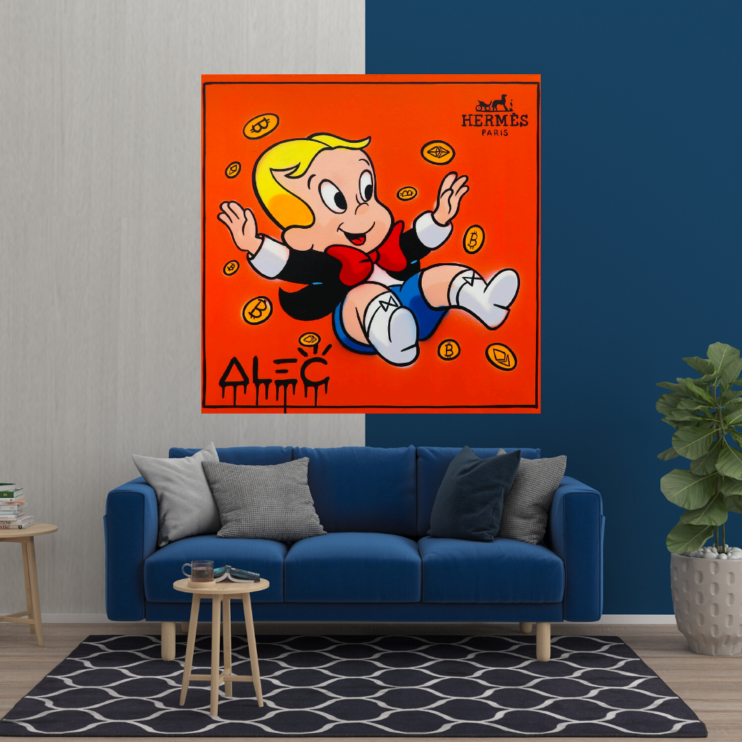 Alec Monopoly Richie Rich Money Man Canvas Art Print - Pop Culture Wall Decor for Living Room, Office & Gaming Room