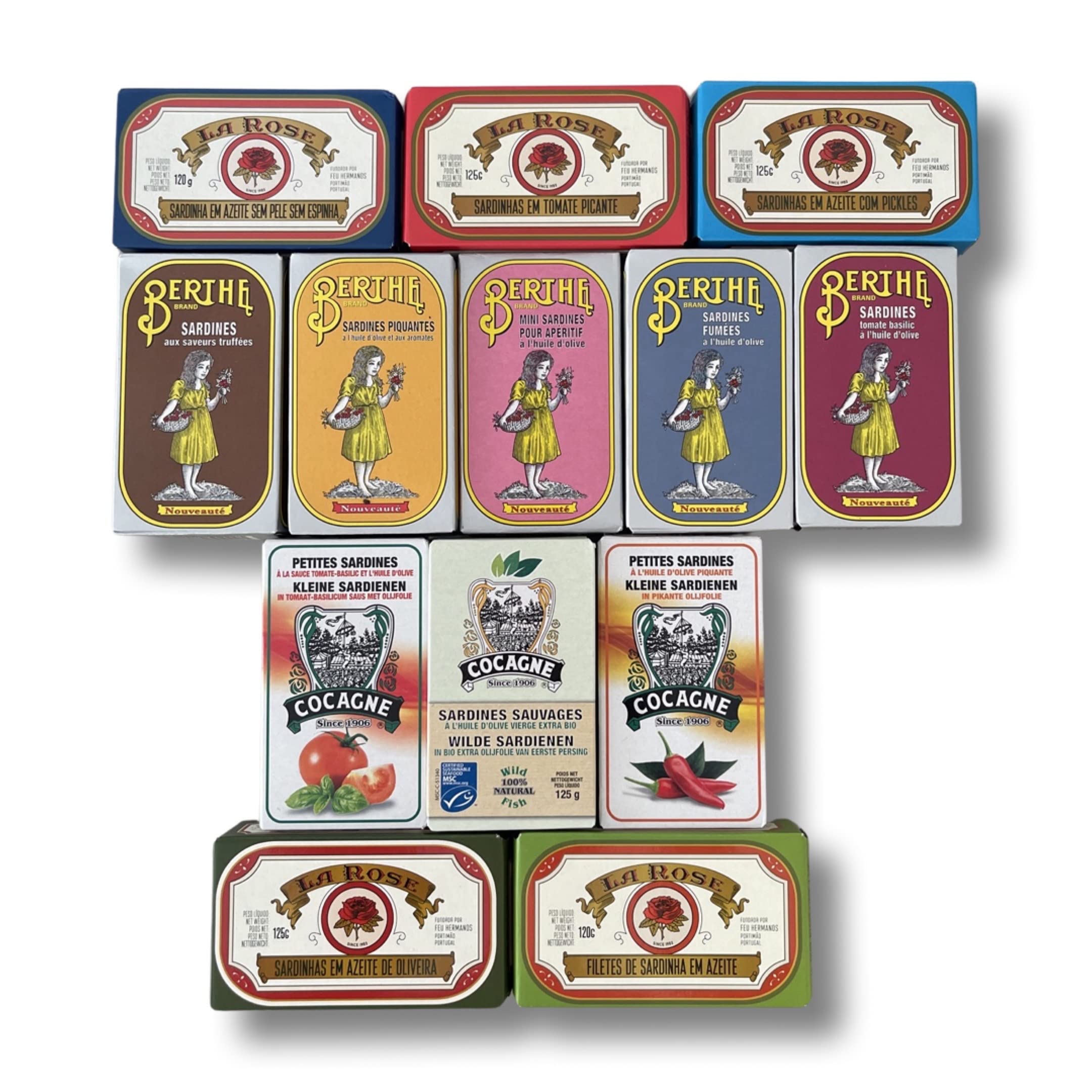 Premium Portuguese Sardines Set - 13 Varieties Including La Rose, Berthe & Cocagne - Authentic Canned Fish from Portugal - Perfect for Charcuterie Boards, Tapas & Gourmet Pantry Staples