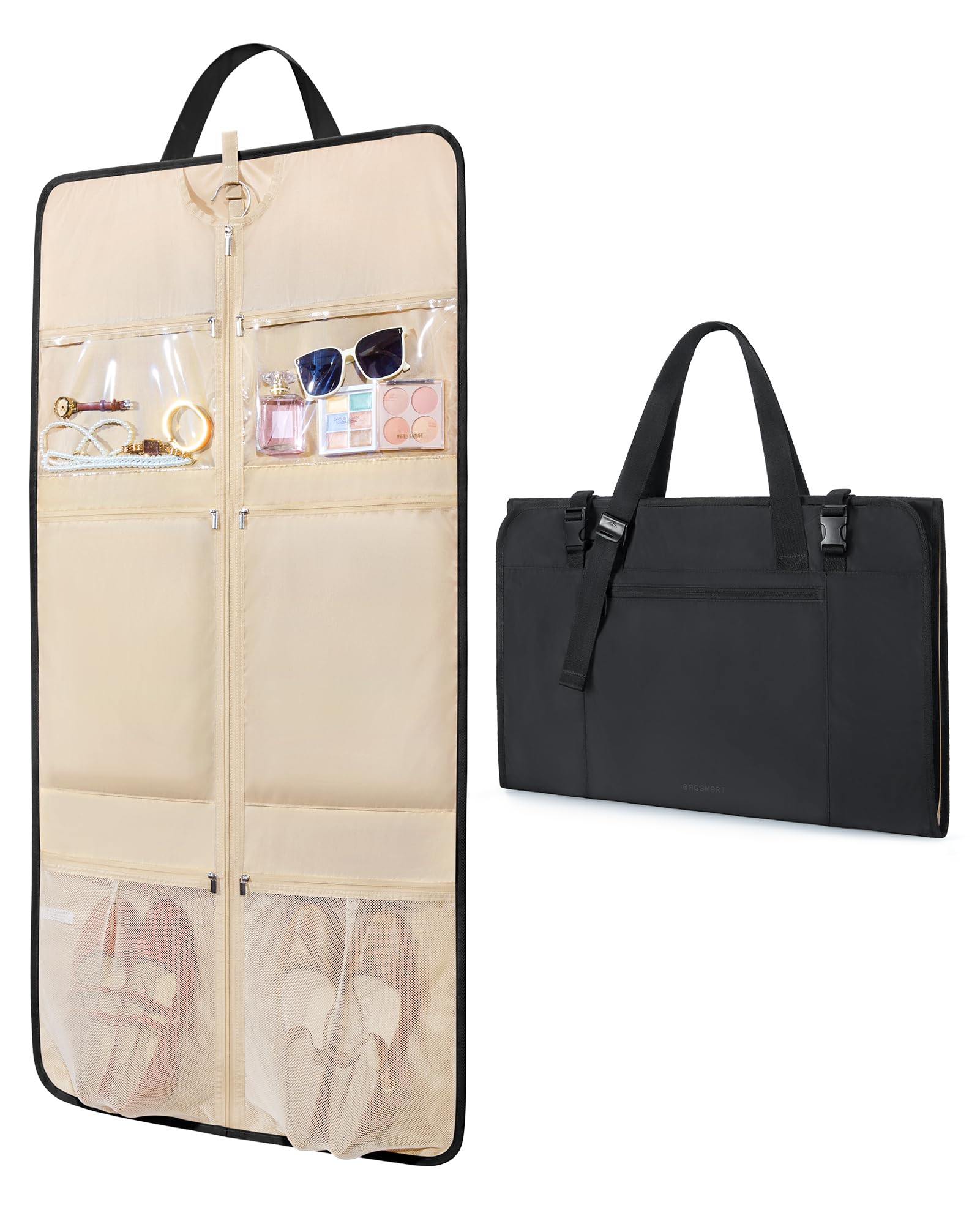 BAGSMART Convertible Fluffy Travel Garment Bag for Women & Men - Foldable Weekender Carry-On Suit Carrier for Hanging Clothes, Dresses, Coats & Shirts | Perfect for Business Trips, Weddings & Vacations