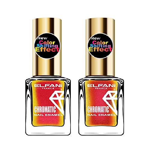 Elfani Multichrome Nail Polish Set - Spectrum Red & Champagne Pink for Party & Wedding