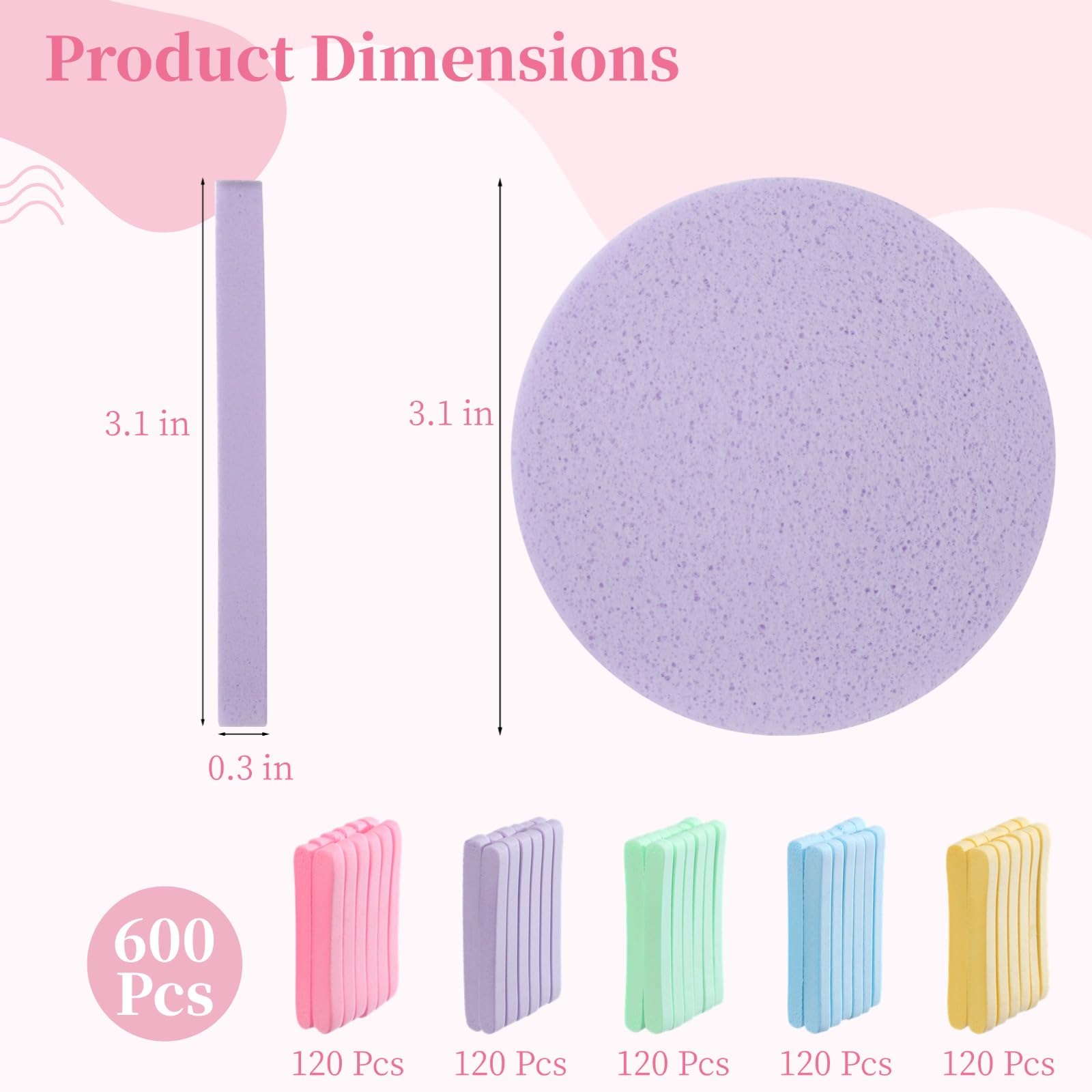 600 Pcs Compressed Facial Sponges | Round PVA Makeup Sponge Pads for Women | Soft Cleansing & Makeup Removal Sponges | 5 Colors | Perfect for Daily Skincare & Travel Beauty Routine