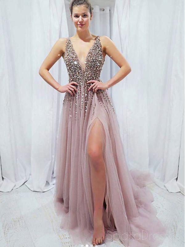 Elegant Grey Pink Beaded A-Line Long Evening Prom Dress for Women - Perfect for Formal Parties, Homecoming, and Special Occasions