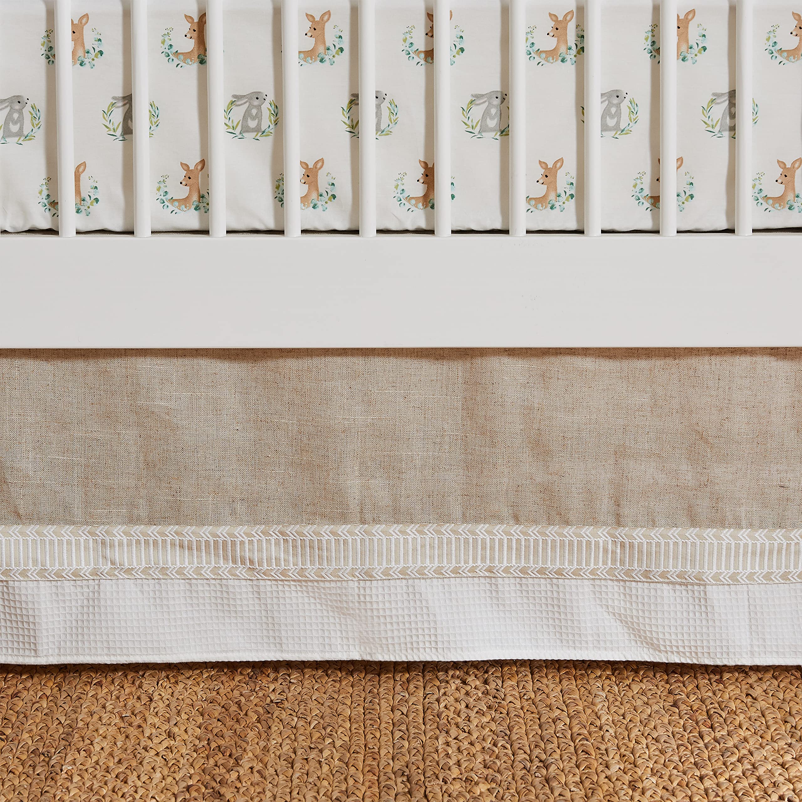 Levtex Baby Woodland Pals 5-Piece Crib Bedding Set - Soft Cream Taupe Brown Green Nursery Collection with Quilt, Fitted Sheet, Wall Decal, Dust Ruffle & Storage Basket - Perfect for Cozy Nursery Decor and Baby Shower Gifts