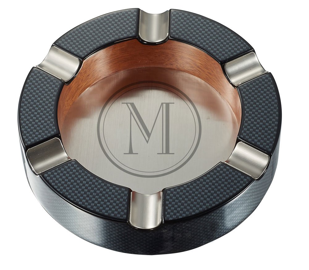 Premium Visol Tyrus Carbon Fiber Cigar Ashtray - Custom Laser Engraved Initials - Luxury Smoking Accessory for Cigar Lounges, Home Bars & Outdoor Patios