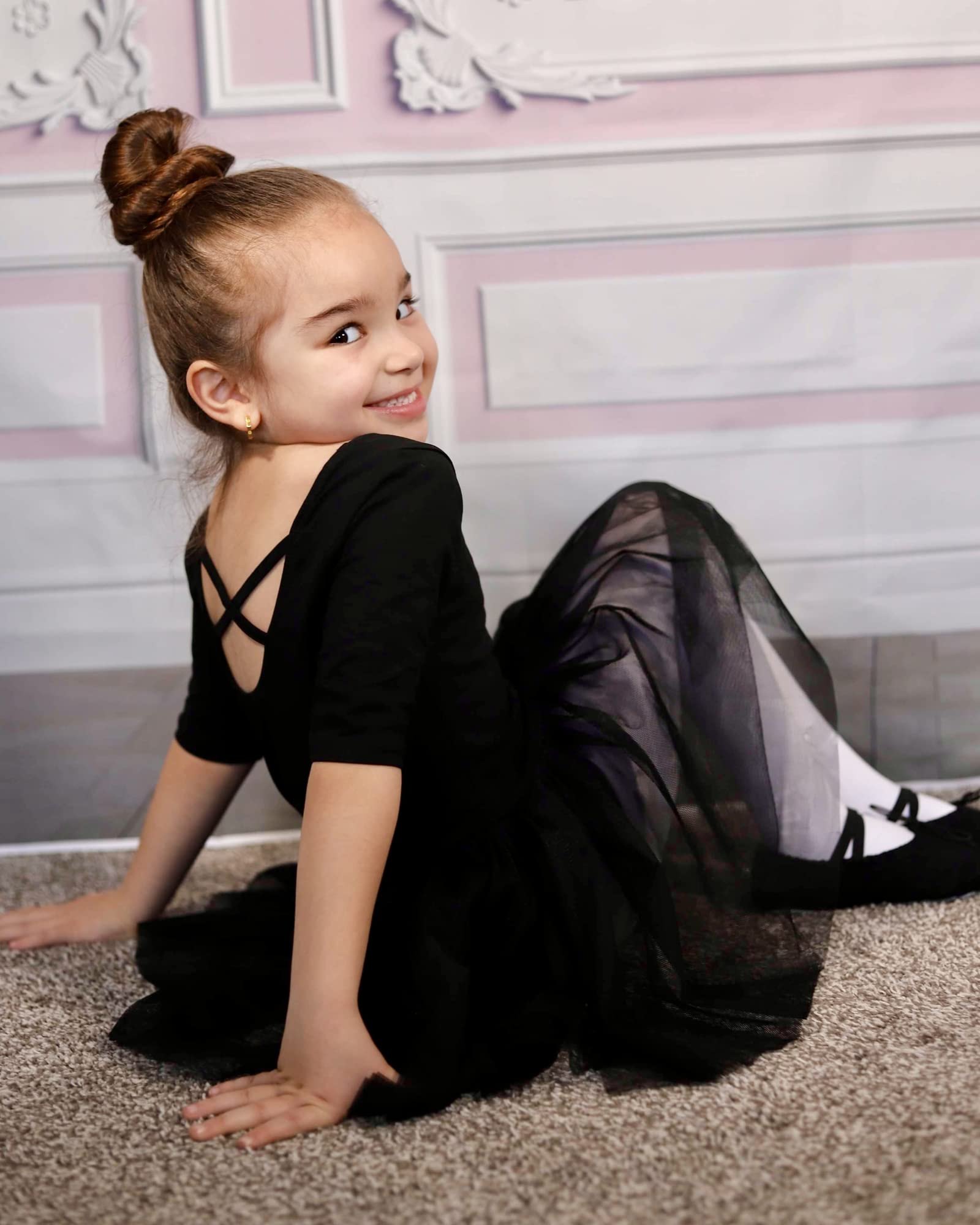 STELLE Girls Ballet Tutu Dress with Leotard - Black Short Sleeve Dance Outfit for Toddlers Age 3 | Perfect for Ballet Class, Recitals & Dress Up Play