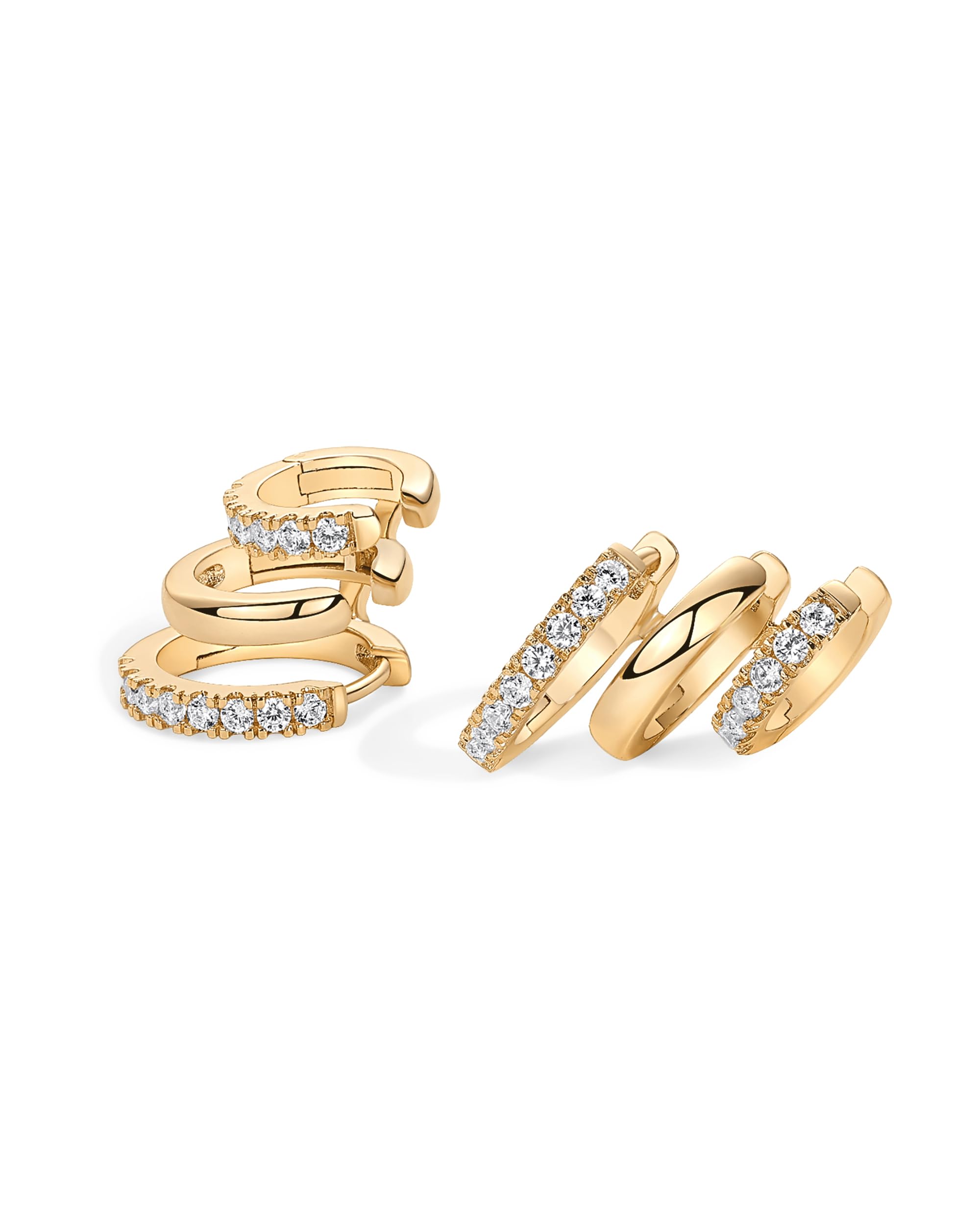PAVOI 14K Gold Plated Sterling Silver Triple Hoop Statement Earrings for Women | No Piercing Multi Huggie Crawler Earrings | Perfect for Parties, Weddings & Everyday Wear