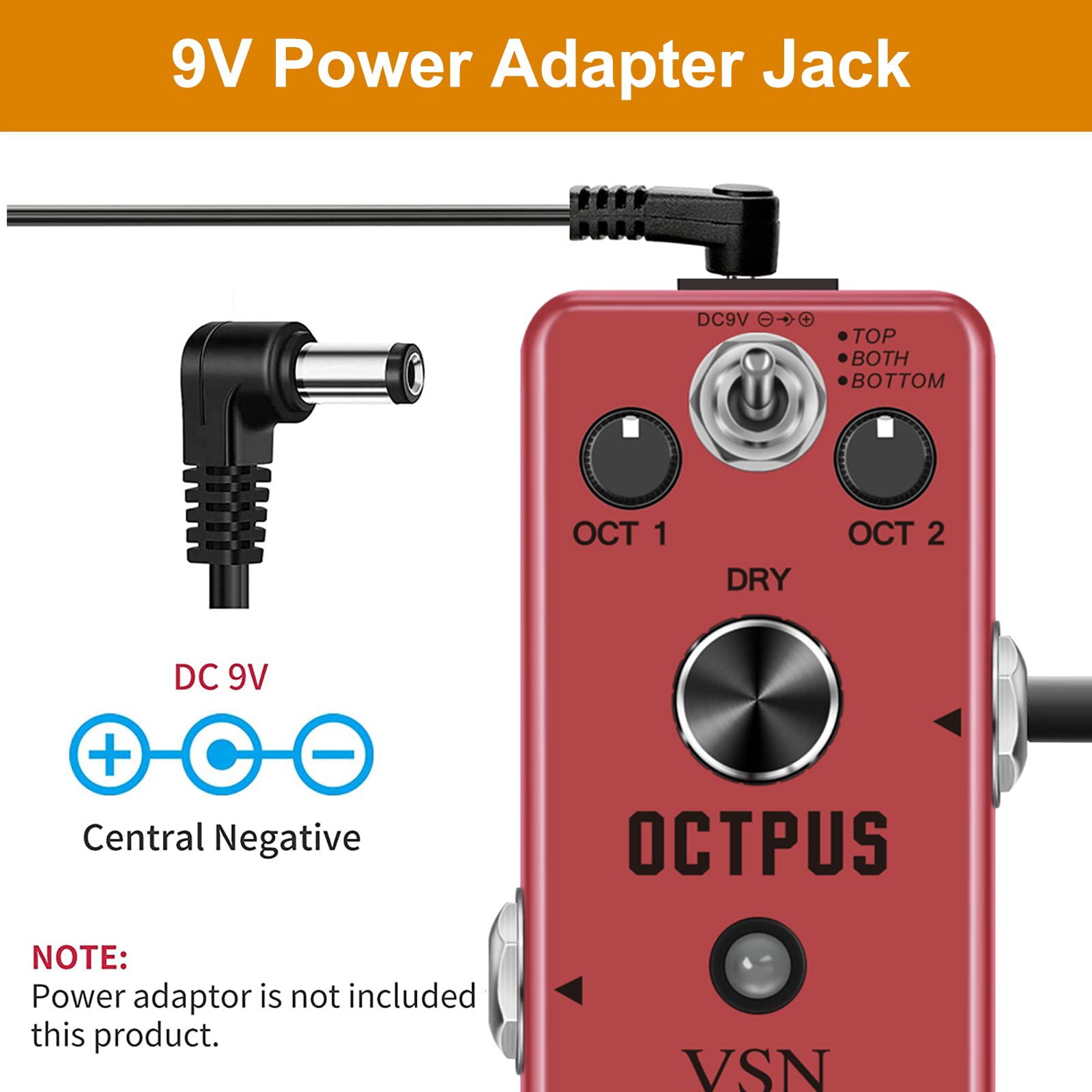 VSN Octave Guitar Pedal - Digital Polyphonic Octave Effects Generator for Electric Guitar, True Bypass Mini Pedal | Perfect for Live Performances, Studio Recording & Practice Sessions