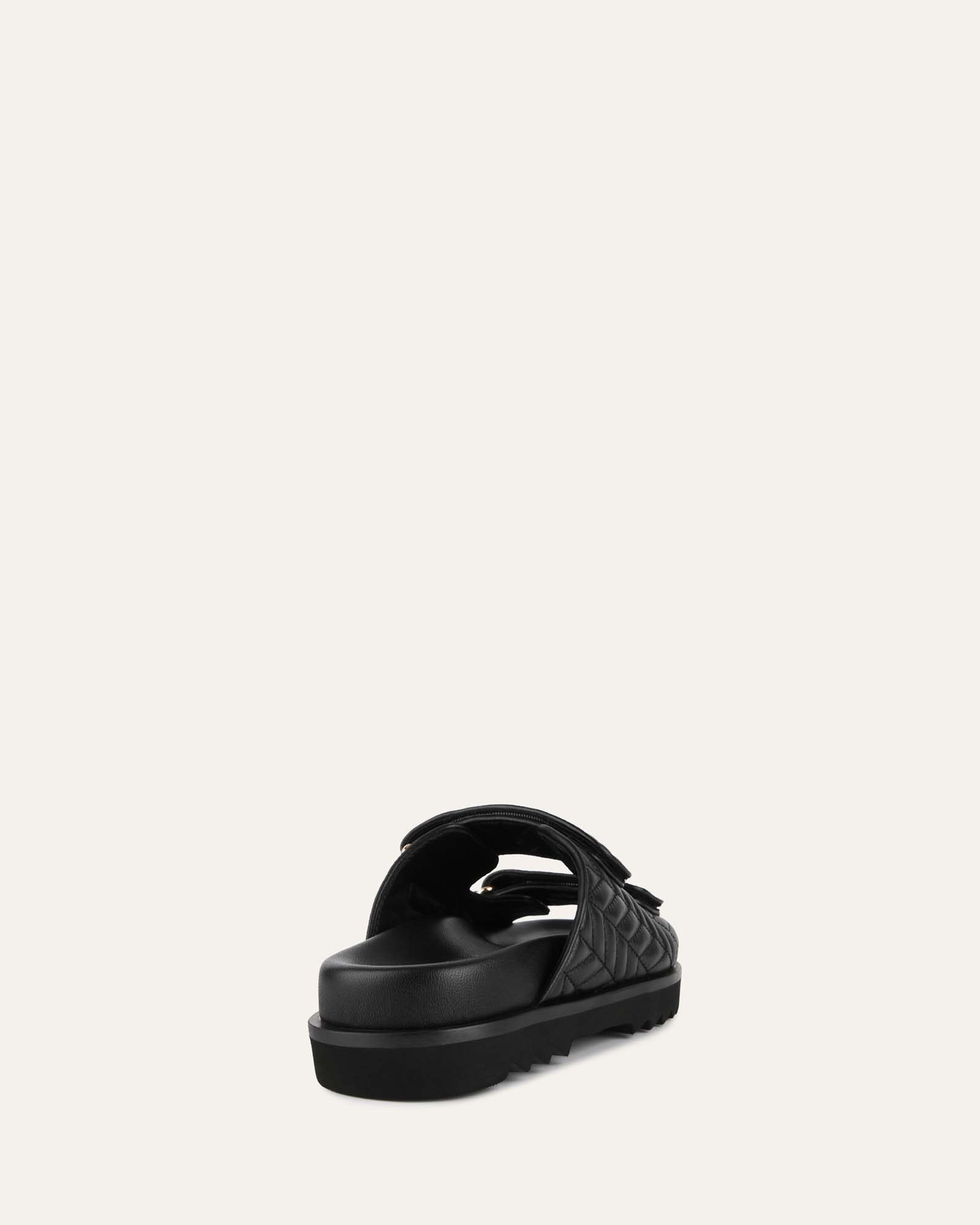 VERITY Women's Flat Sandals - Black Leather Comfortable Slip-On Casual Shoes for Summer, Beach, and Everyday Wear