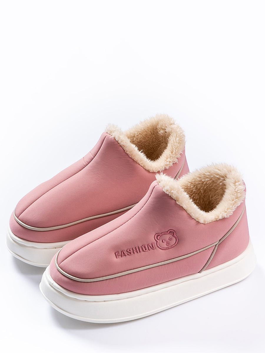 Cozy Couple's Solid Fleece-Lined Indoor Platform Shoes - Warm & Comfortable House Slippers for Winter Home Wear